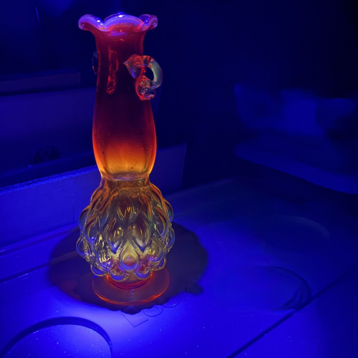 Other Vintage Amberina Glass Vase Applied Clear Mid Century Size ONE SIZE - 3 Thumbnail