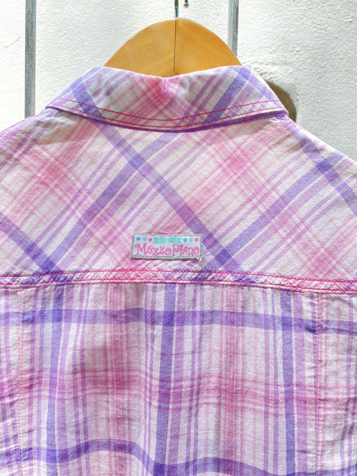 Designer × Japanese Brand Mezzo Piano Y2K Pink & Purple Plaid Ruffle Shirt Size ONE SIZE - 9 Thumbnail