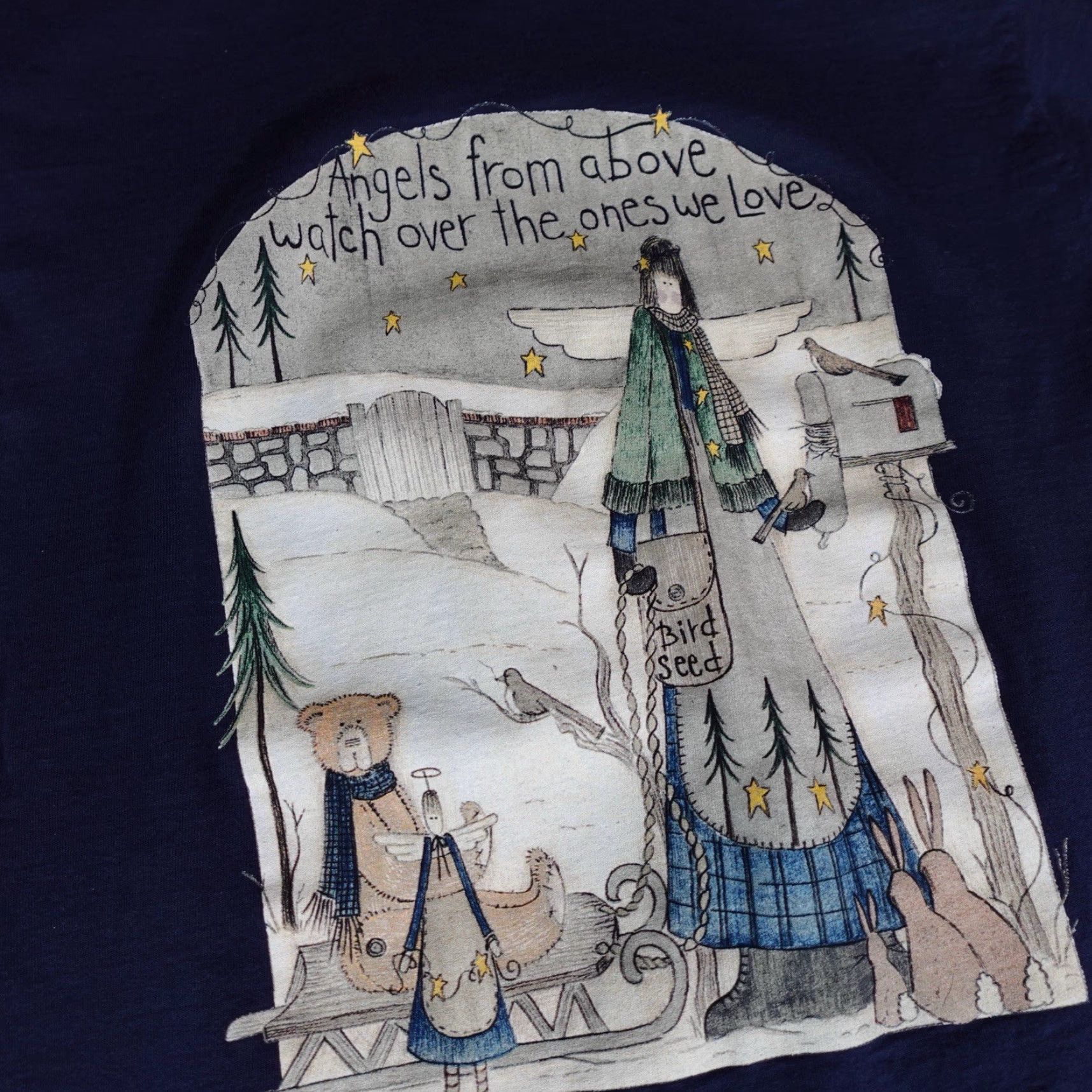 Vintage VINTAGE Angels From Above Doodle Art Cotton T-Shirt Men Medium Slim Fit 90s Blue Graphic Print Size US M / EU 48-50 / 2 - 2 Thumbnail