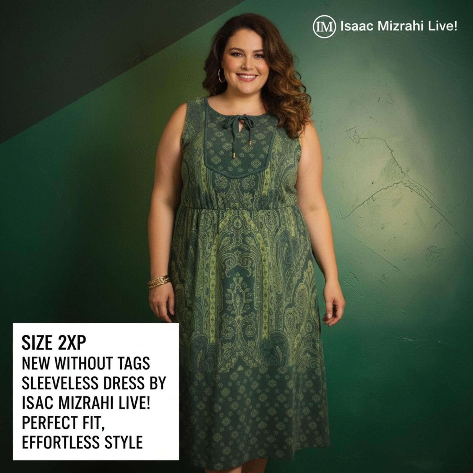Other Isaac Mizrahi Live! Sleeveless Dress Size 2XP Green Paisley Size XXL / US 16-18 / IT 52-54 - 2 Thumbnail
