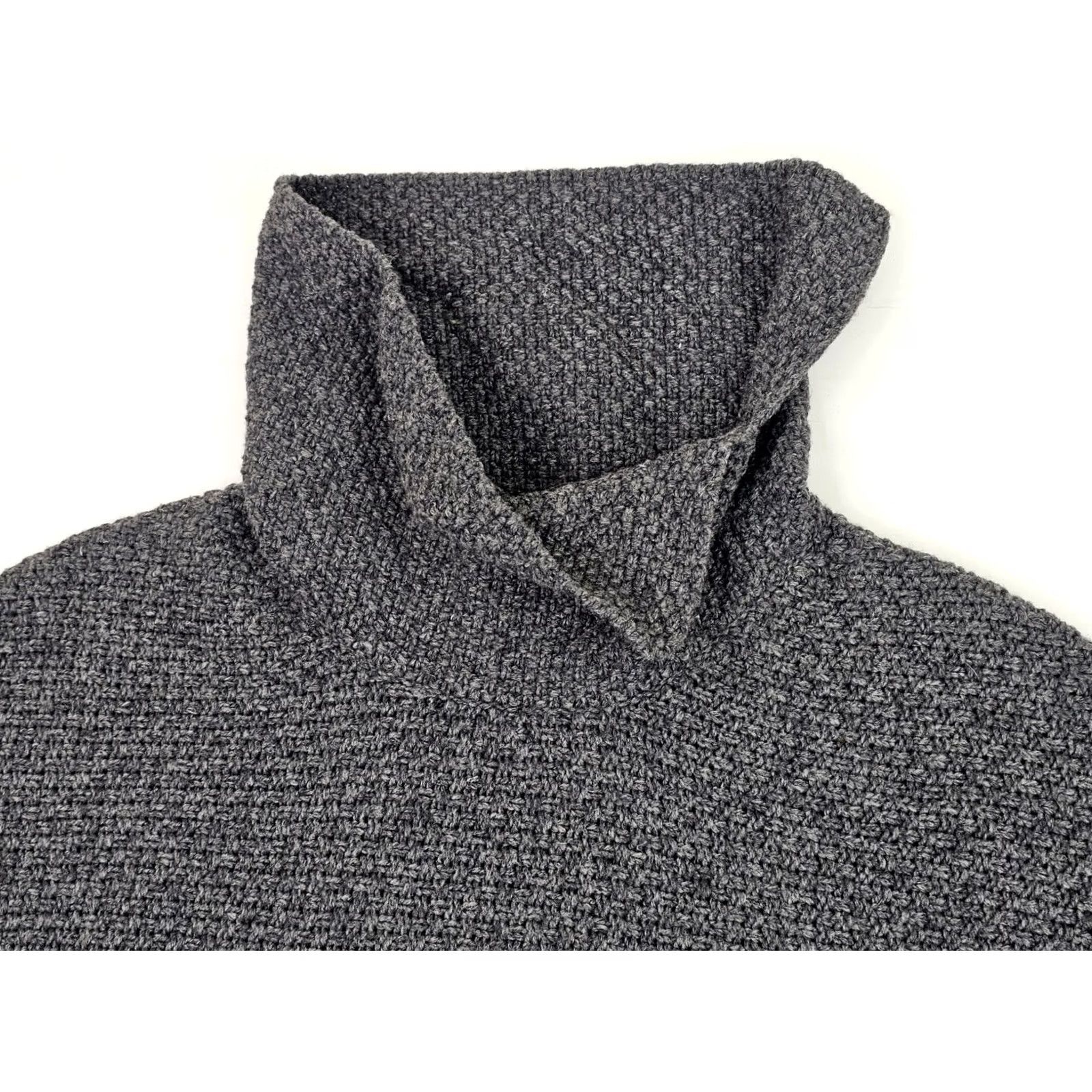 Coldwater Creek Coldwater Creek Gray Wool Blend Knit Sweater Poncho – Fringe Texture One Size Boho Size ONE SIZE - 4 Thumbnail