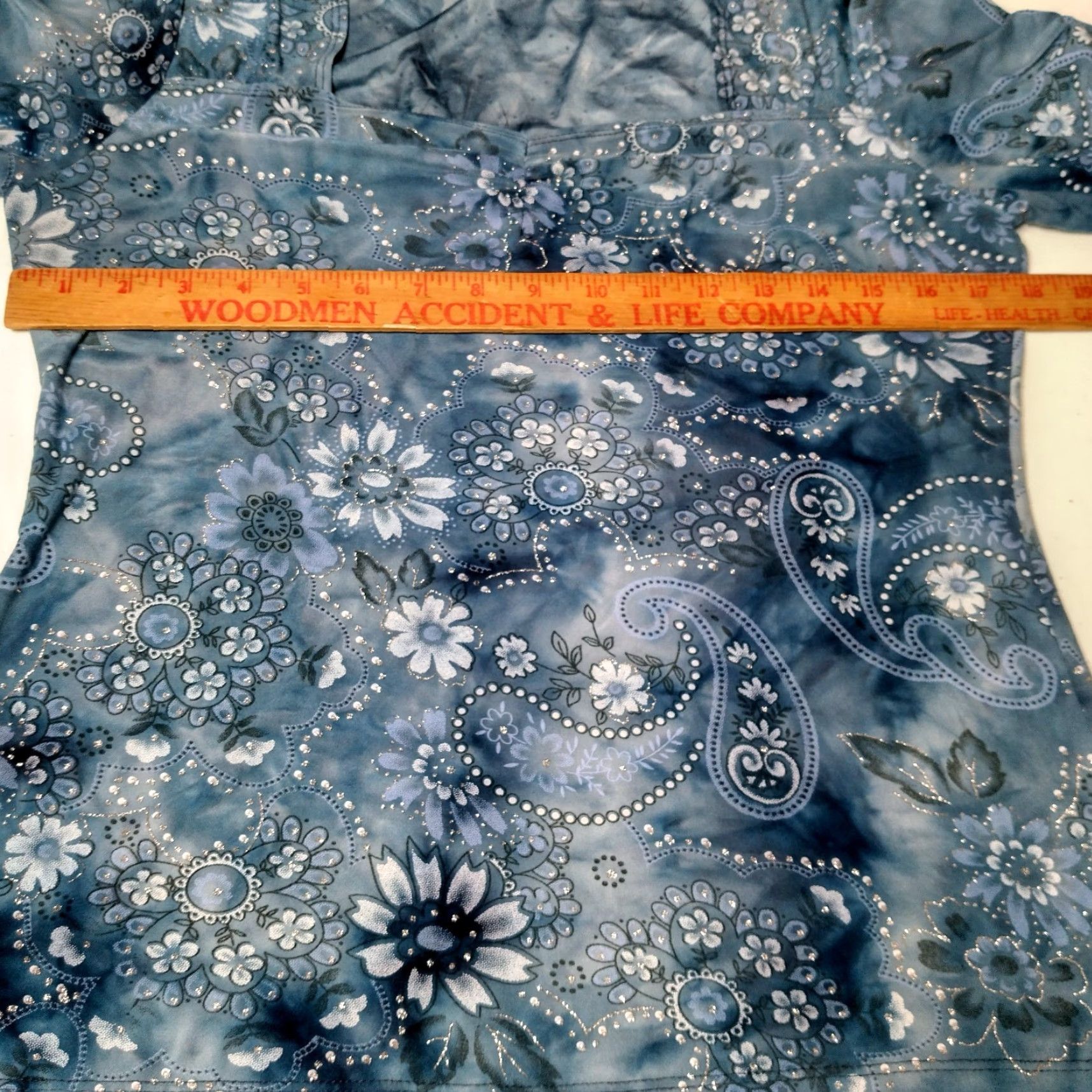 Vintage VINTAGE Susan Lawrence Shirt Blouse L Blue Floral Paisley Metallic 3/4 Sleeve Square Neck Womens Size L / US 10 / IT 46 - 4 Thumbnail