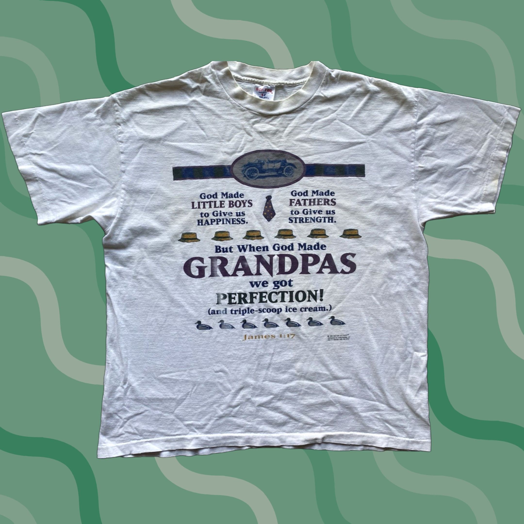 TEE JAYS VINTAGE Grandpa T Shirt Adult XL White When God Made Little Boys Fathers Grandpa Shirt Mens 90s Religion God Size US XL / EU 56 / 4 - 1 Thumbnail