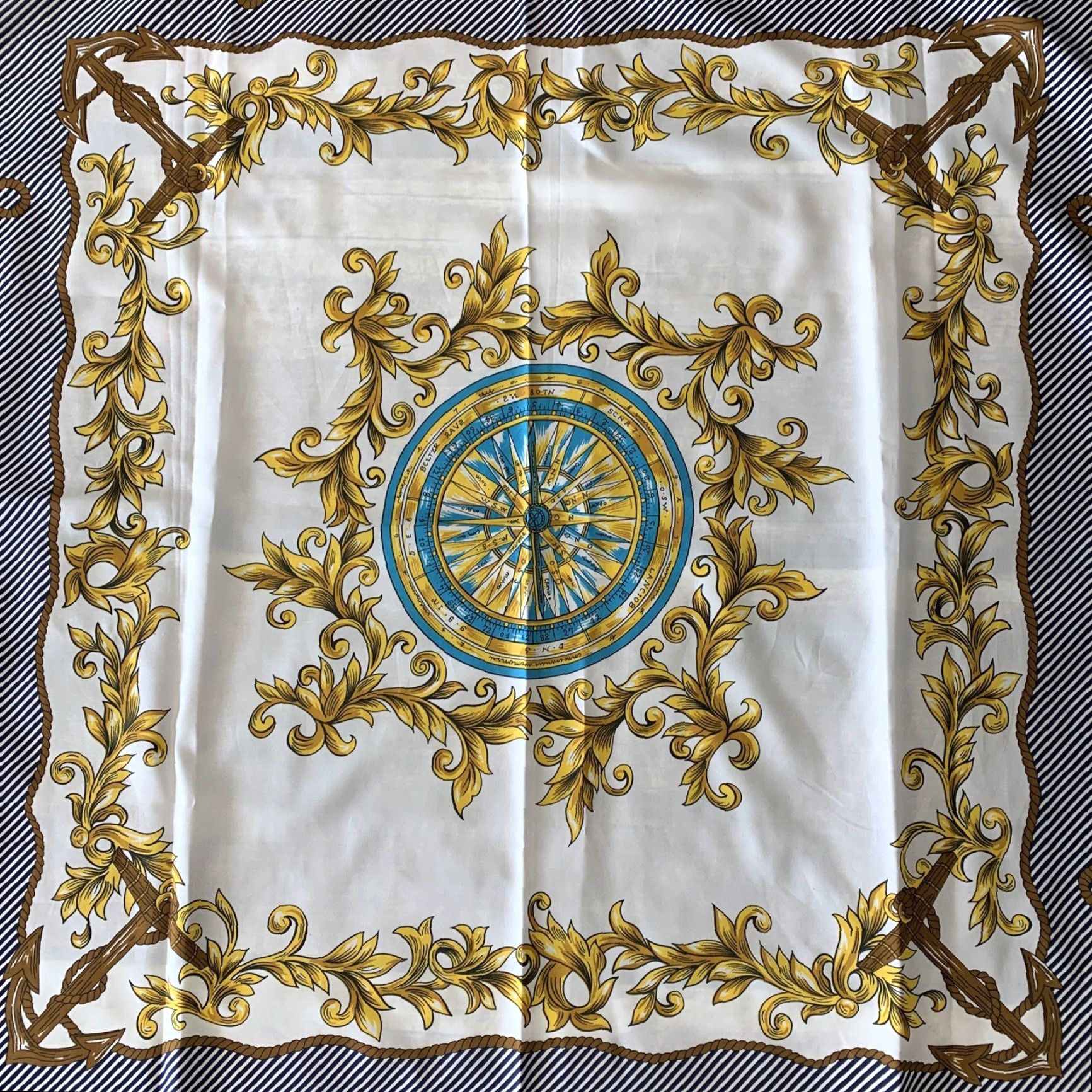 Vintage Womens Scarf Nautical Navy Blue Compass Anchors Polyester 30 x 30 Sheer Lightweight Scarf Women Womens Navy Blue Nautical Scarf Size ONE SIZE - 4 Thumbnail