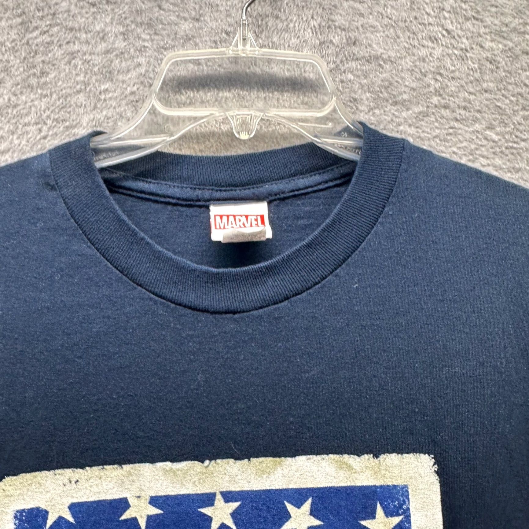 Vintage Captain America Shirt Adult 2XL Blue Marvel Comics Mens T-Shirt Short Sleeve Crew Neck Cotton Logo Pattern Solid Size US XXL / EU 58 / 5 - 7 Thumbnail