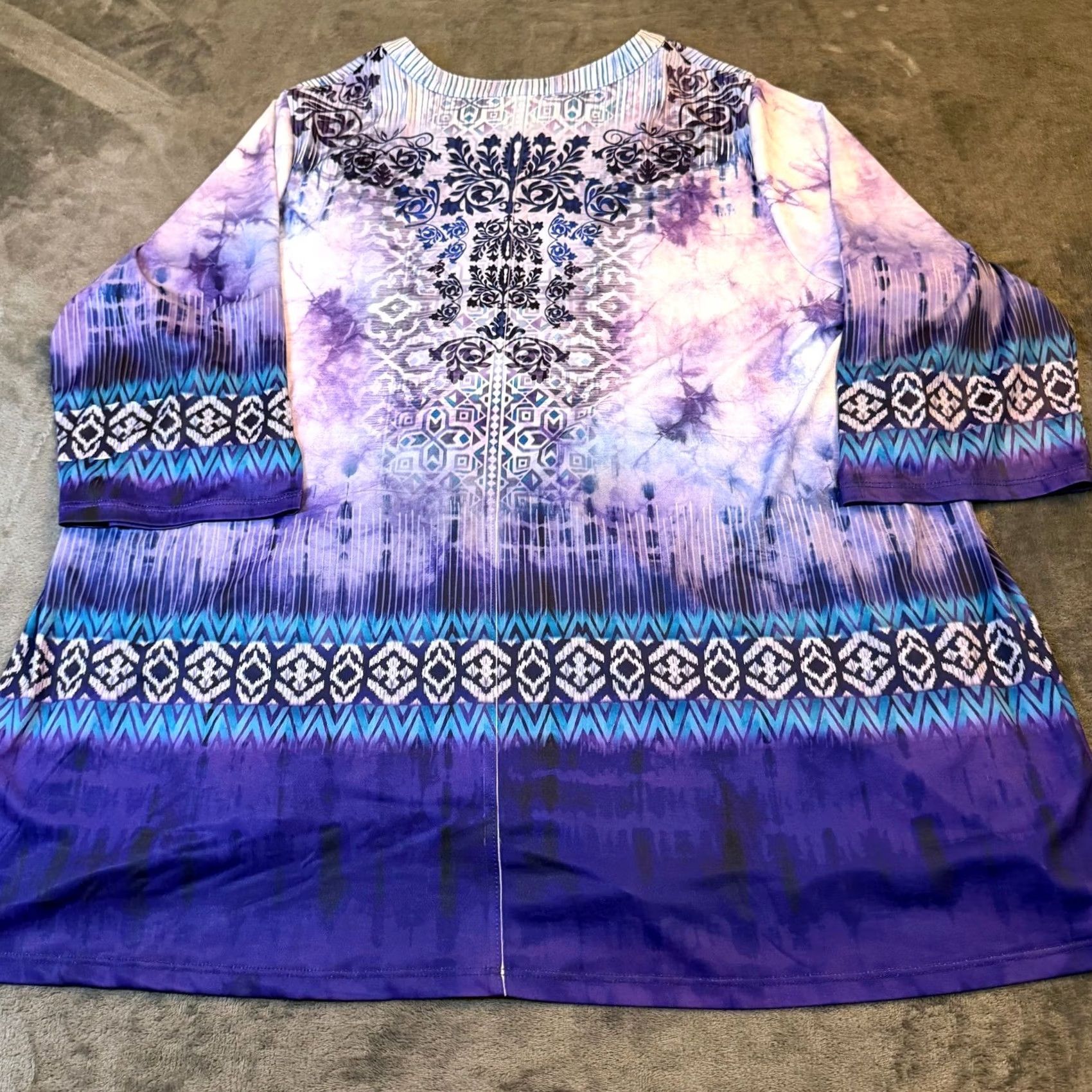 Vintage Catherines Tunic Blouse Geometric 1X Purple 3/4 Sleeve Pullover Womens Plus Size Blouse Size XL / US 12-14 / IT 48-50 - 4 Thumbnail