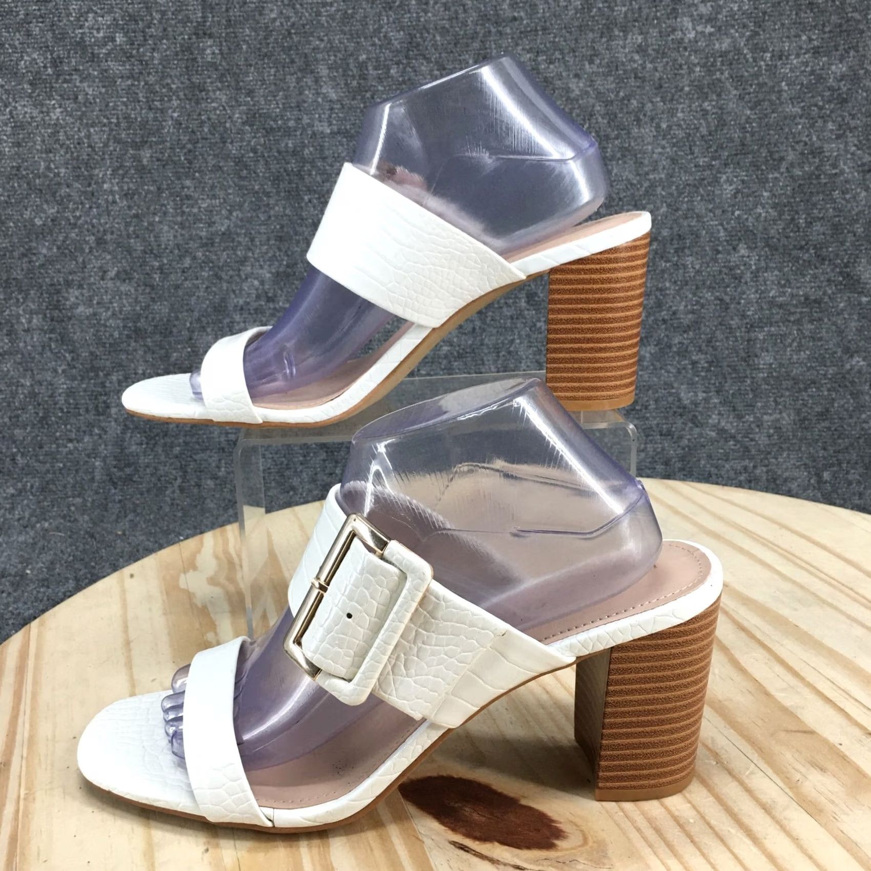 Vintage Kelly & Katie Heels Womens 10 M KK-Vinniee Pump White Faux Leather Slip On Block Shoe Size US 10 / IT 40 - 2 Thumbnail
