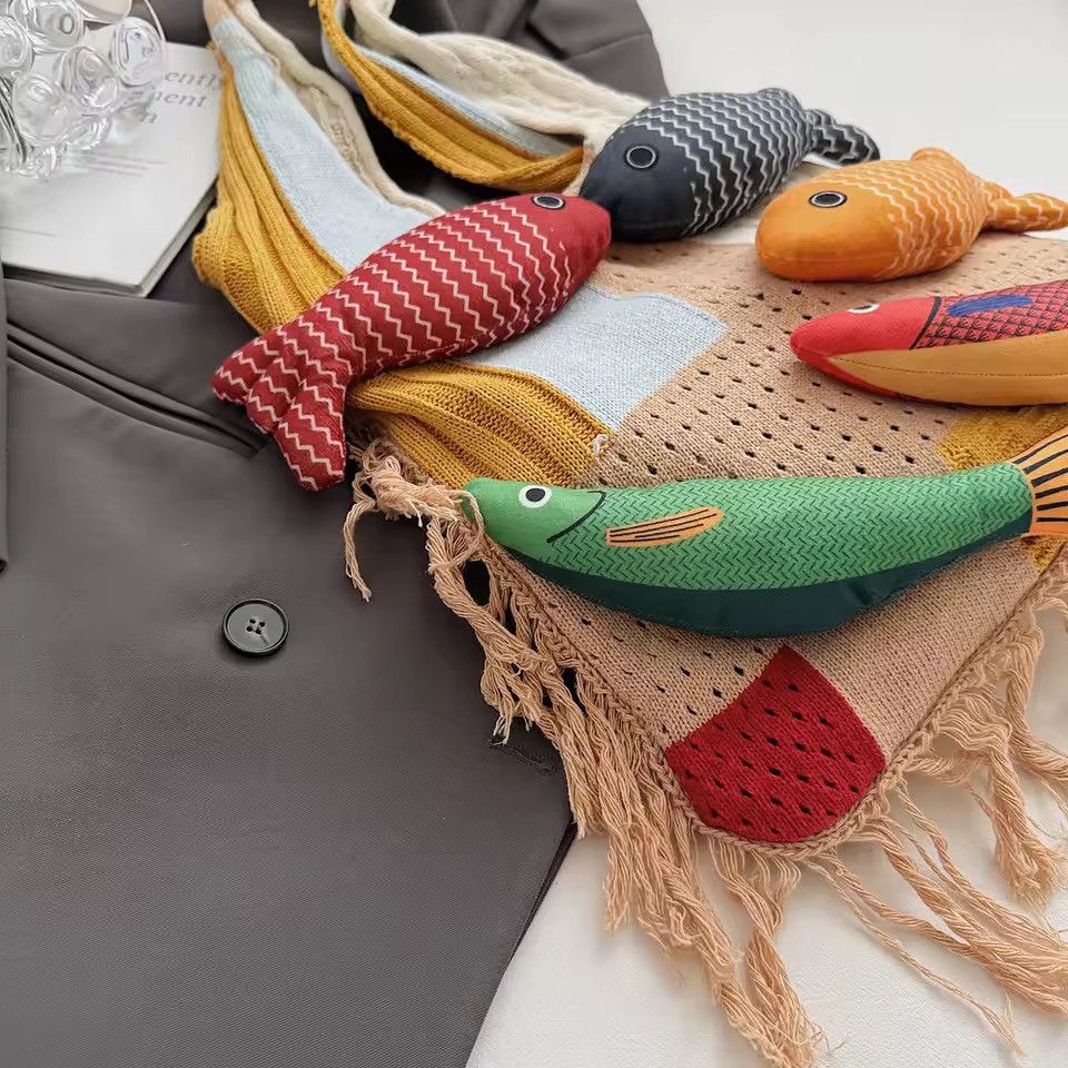 Handmade Handmade Knitted Fish Summer Beach Shoulder Shopping Bag Size ONE SIZE - 6 Thumbnail