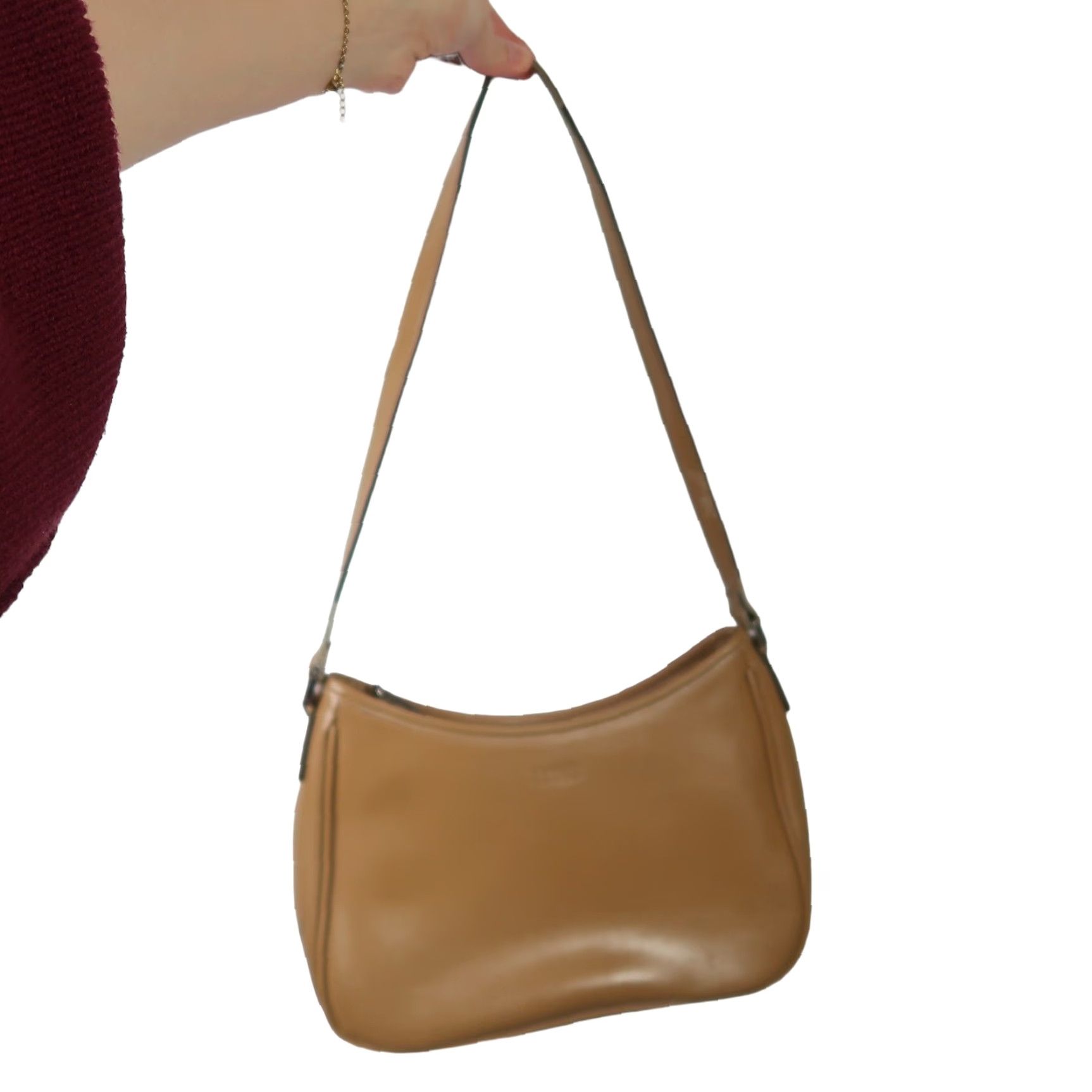 Liz Claiborne VINTAGE Liz Claiborne Crazy Horse tan faux leather Shoulder Bag Purse Small Women zipper 11" length 7" height 3" width Size ONE SIZE - 6 Thumbnail