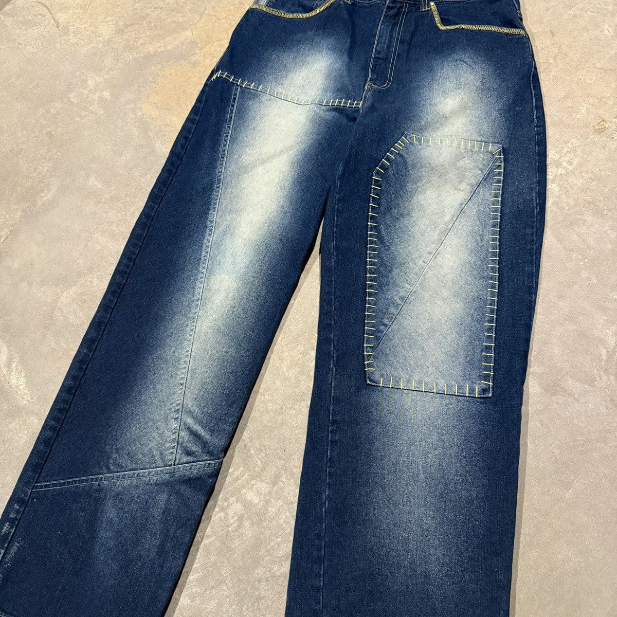 Vintage Vtg 2000s Raw Blue Faded Patchwork Baggy Jeans Y2K JNCO Size US 34 / EU 50 - 3 Thumbnail
