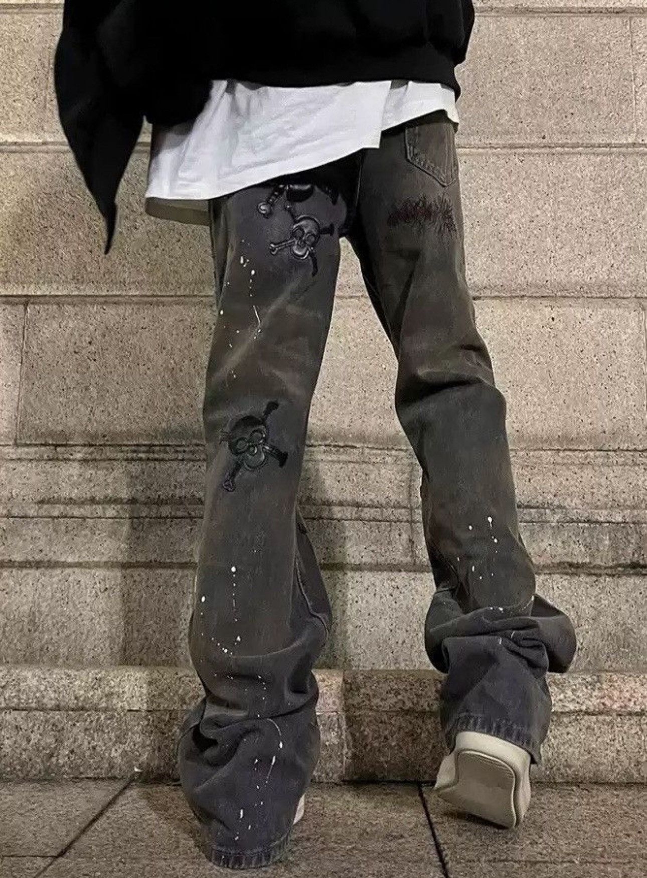 Japanese Brand × Vintage Avant garde retro skull paint splattered jeans pants Size US 32 / EU 48 - 4 Thumbnail
