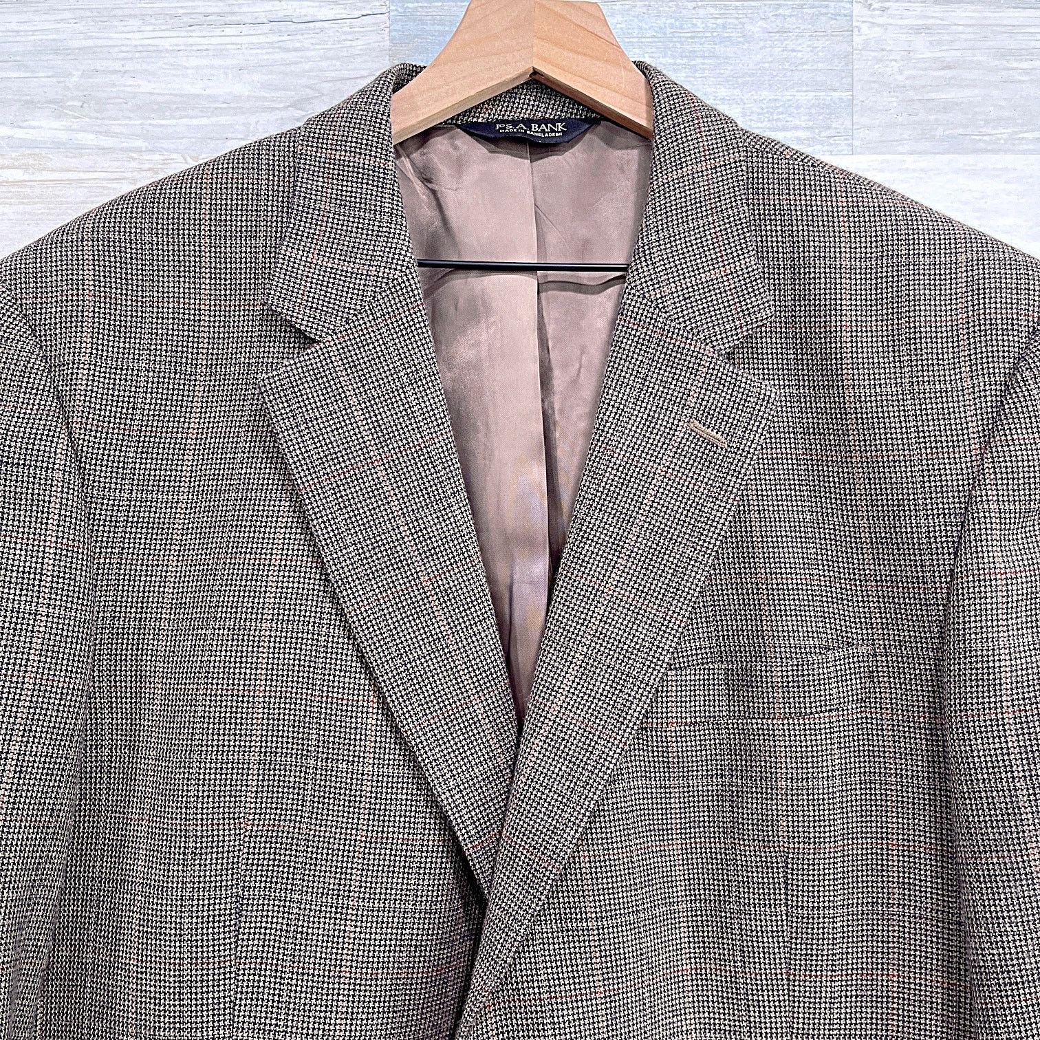 Jos. A. Bank Jos A Bank Wool Tweed Sport Coat Jacket Brown Windowpane 46R Size 46R - 2 Thumbnail