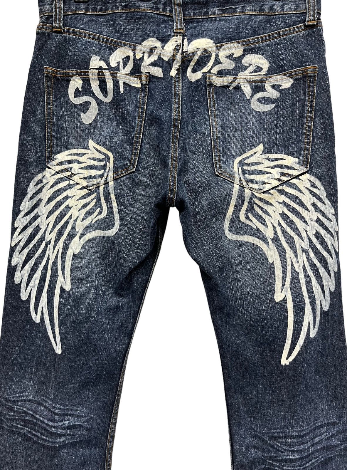 Japanese Brand 🔥VERYRARE🔥SORRIDERE Punk Angel Wings Printed Flare Denim💥 Size US 32 / EU 48 - 2 Thumbnail