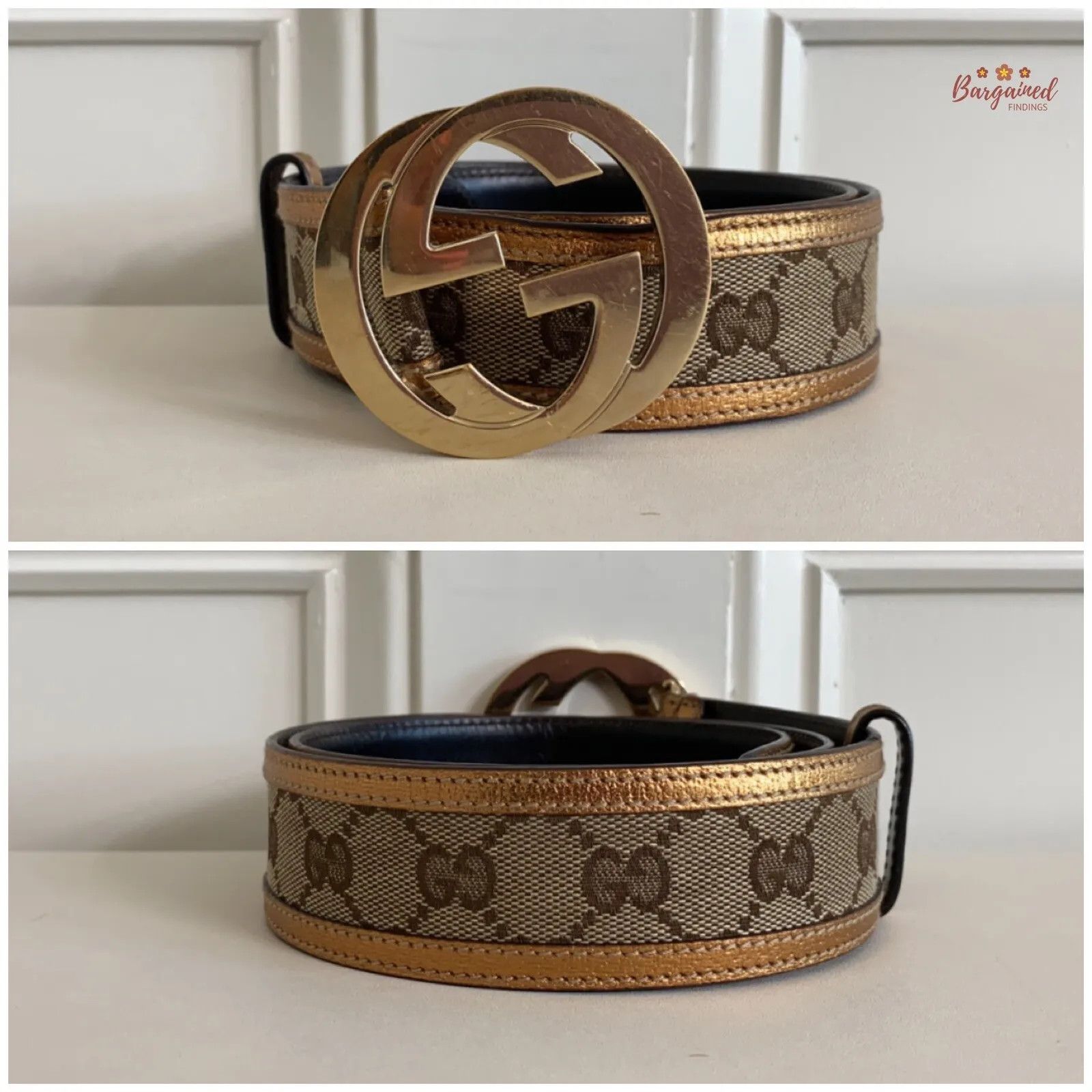 Gucci Gucci Monogram Canvas Leather Interlocking G Buckle Belt Size 28 - 8 Thumbnail