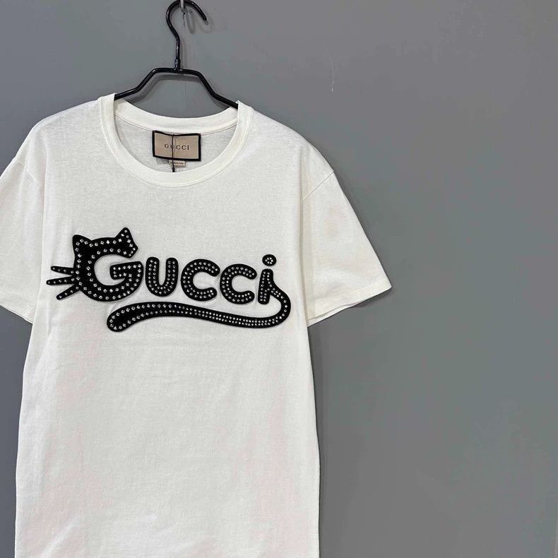 Gucci White Short Sleeve Gucci Cat Logo Tee-2505 Size XS / US 0-2 / IT 36-38 - 3 Thumbnail
