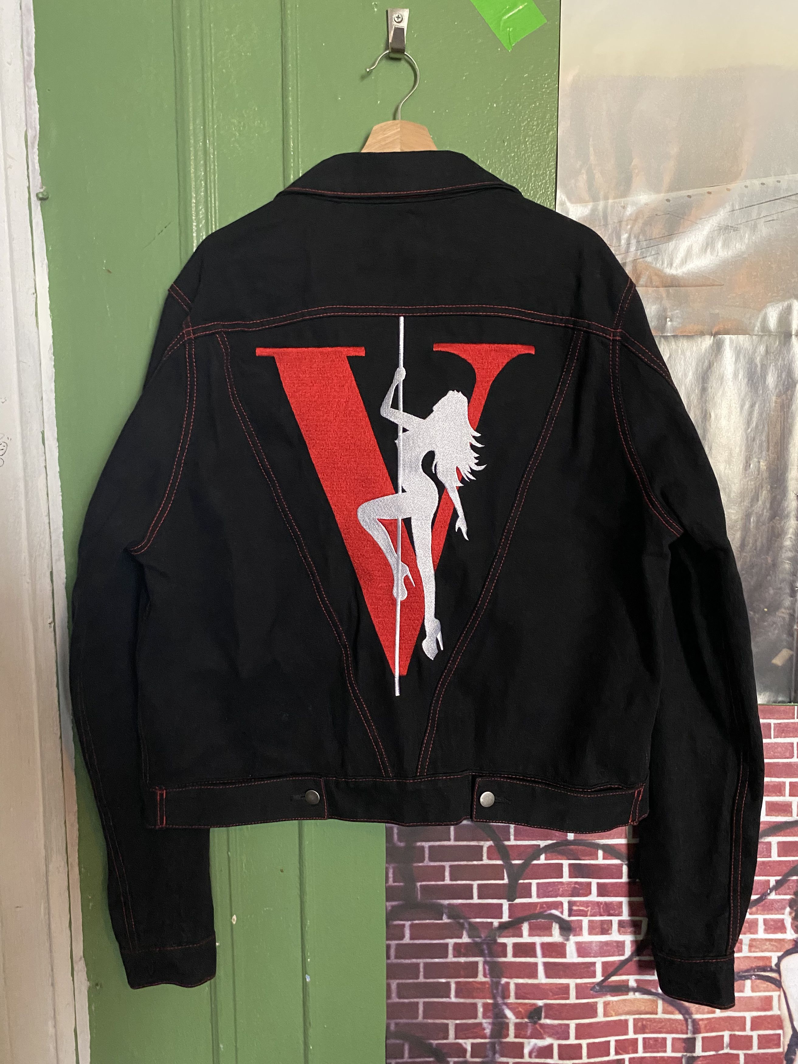 image of Vlone Denim Jacket Alt Stripper Tee in Black, Men's (Size XL)