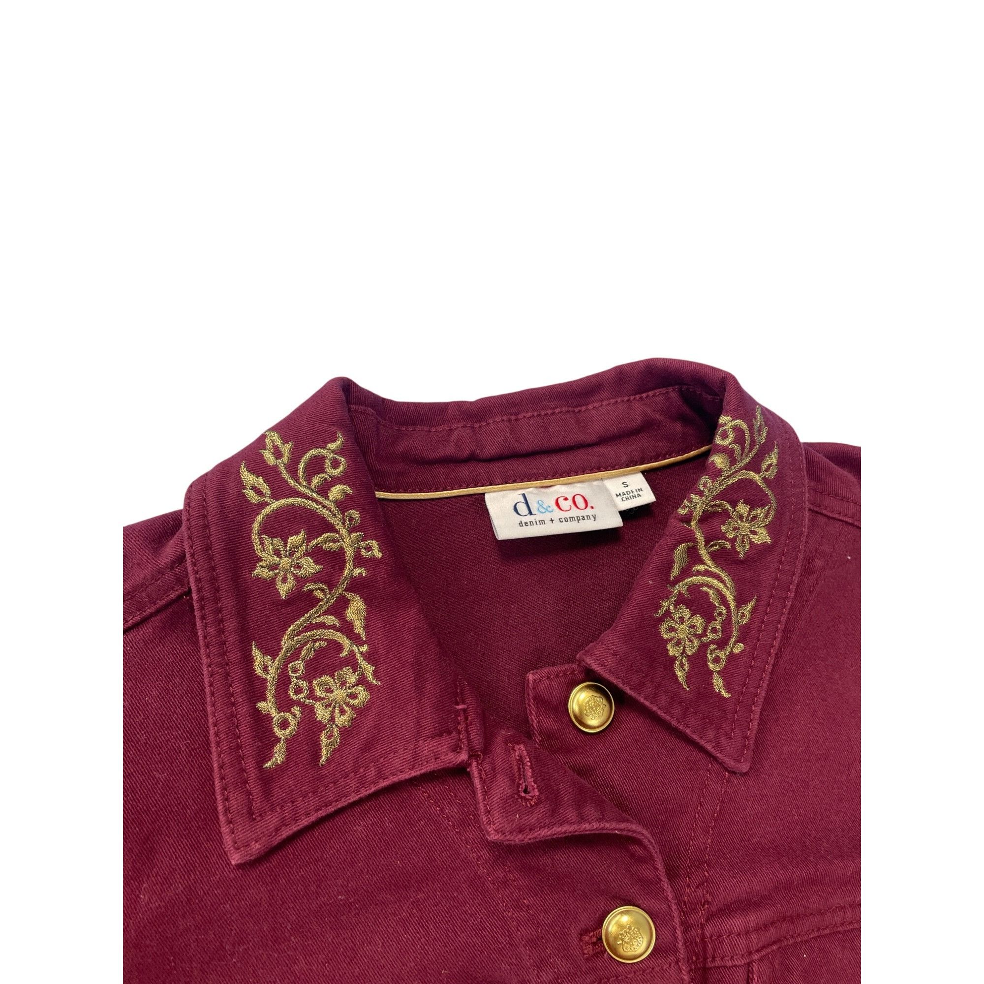 Denim & Co. Denim Co. Womens Red Embroidered Gold Buttons Denim Jacket S Size S / US 4 / IT 40 - 3 Thumbnail
