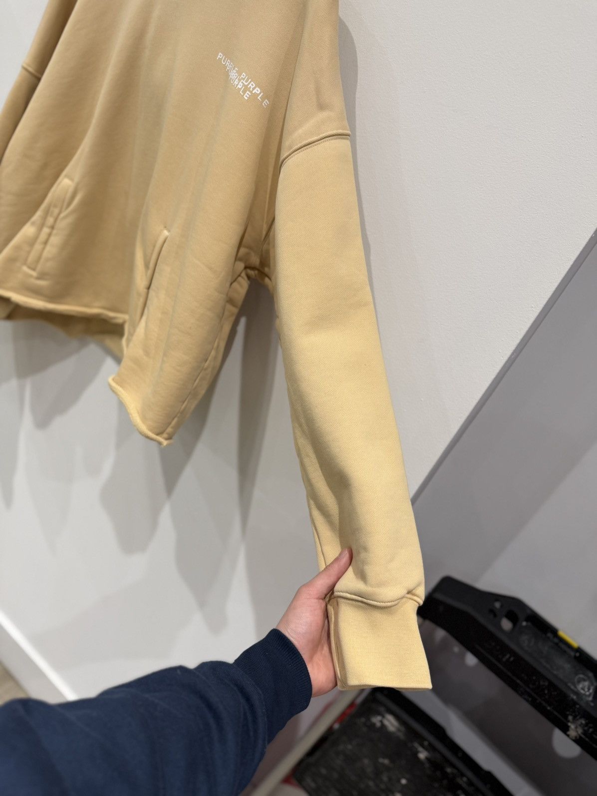 Purple Brand Purple Brand Newsprint Cropped Hoodie Beige Size: L Size US L / EU 52-54 / 3 - 6 Thumbnail