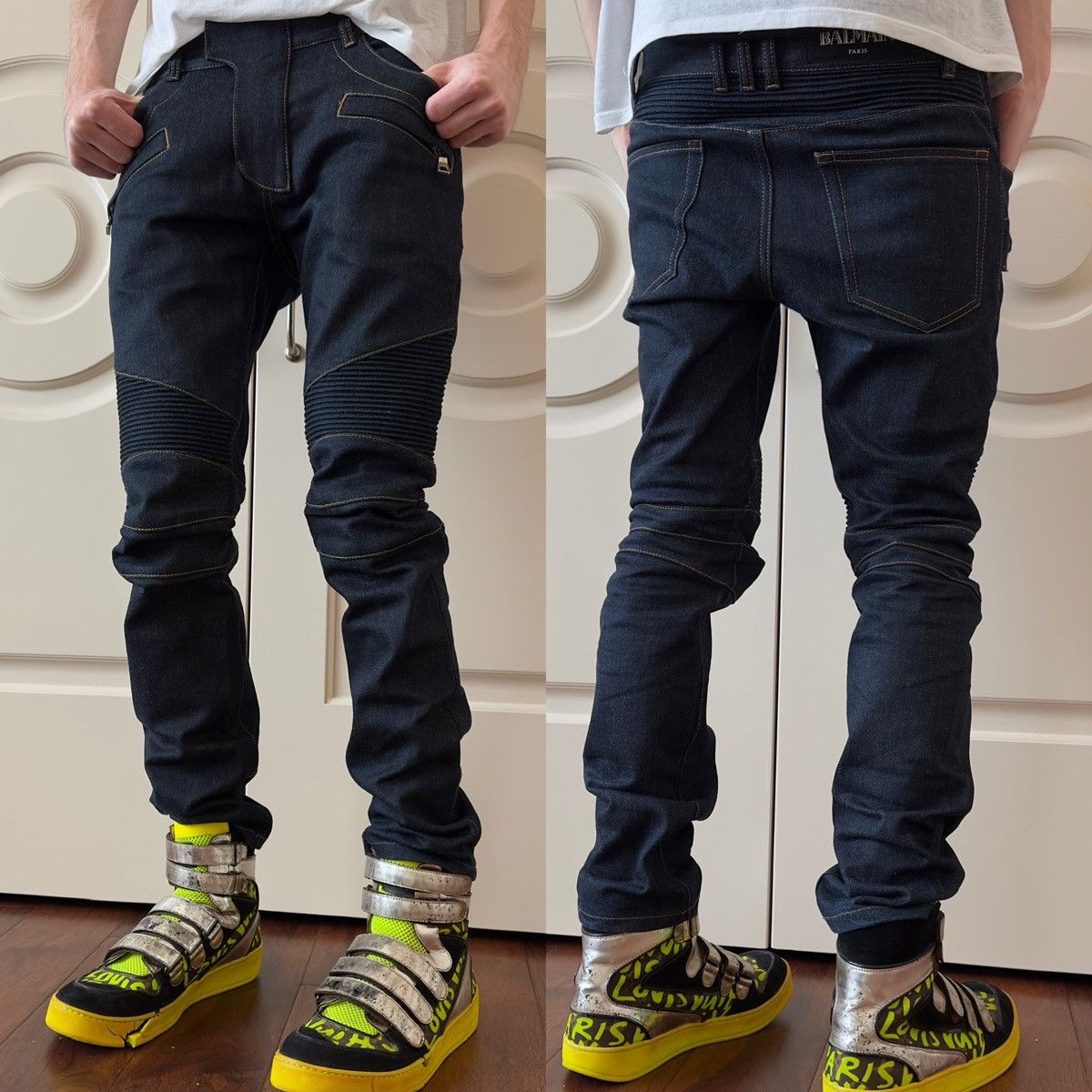 Balmain Raw Indigo Biker Jeans