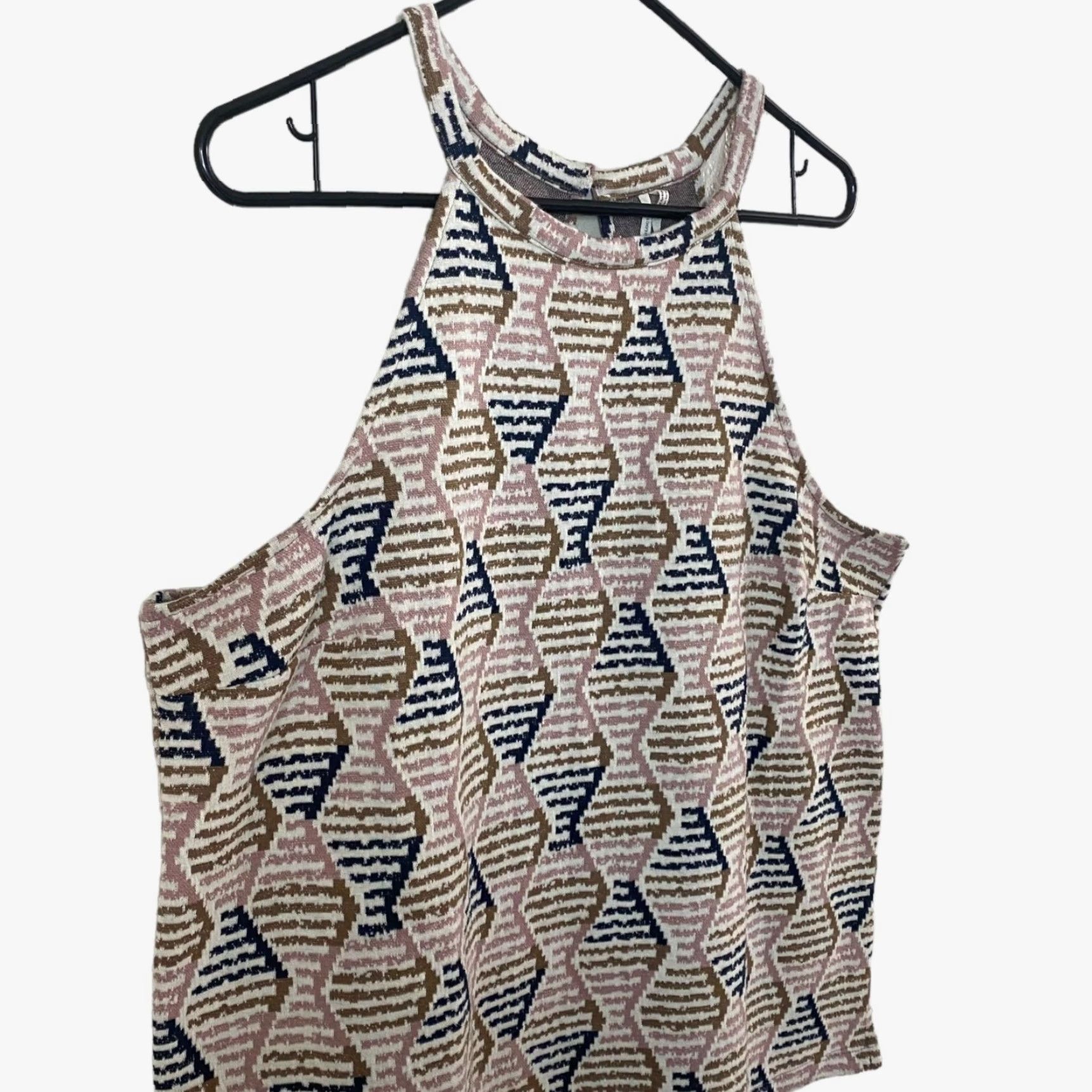 Anthropologie Anthropologie Lindsay Structured Halter Top Womens XL Pink Sleeveless Geometric Bohemian Tank Shirt Geometric Print Modern Fit Size XL / US 12-14 / IT 48-50 - 4 Thumbnail