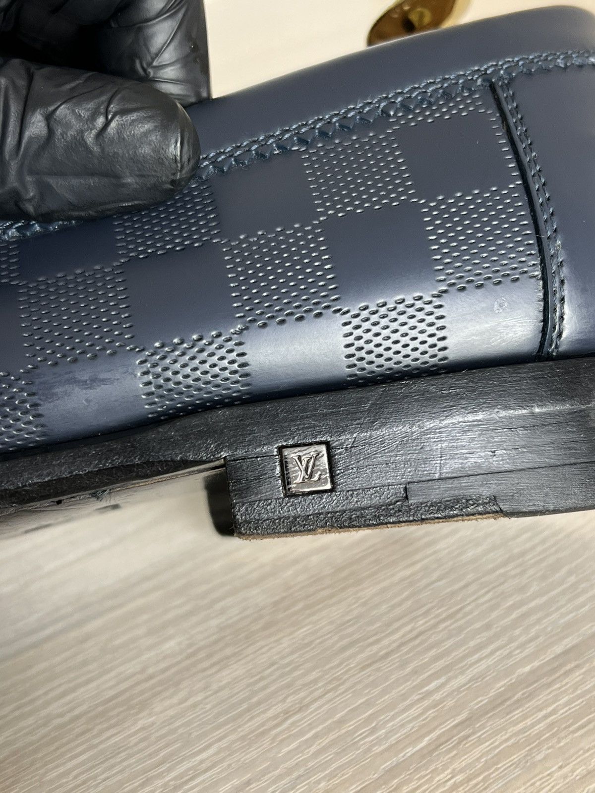 Louis Vuitton Louis Vuitton Damier Embossed Leather Penny Loafers Blue 10 Size US 10 / EU 43 - 16 Thumbnail