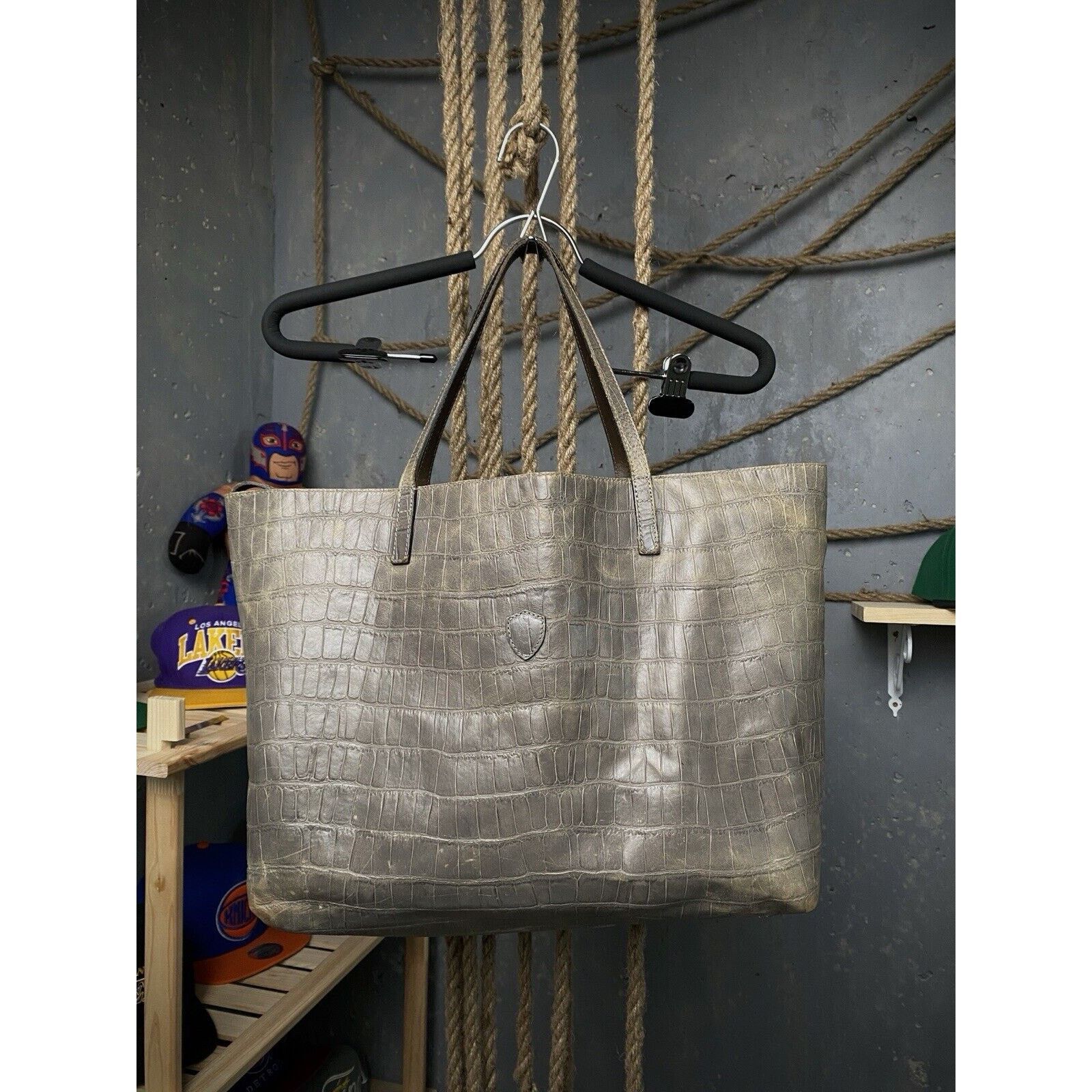 Felisi Casual Style Unisex Crocodile Patter Leather Bag Tote in Grey, Women's