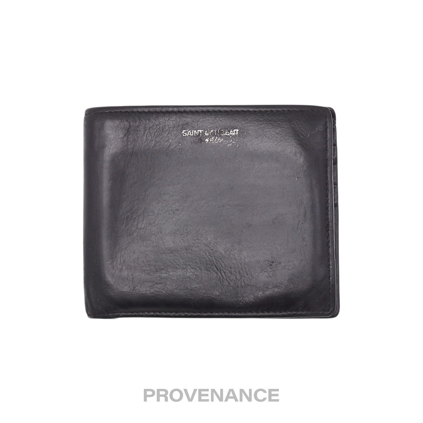 🔴 Saint Laurent Paris SLP Logo Bifold Wallet - Black