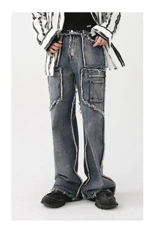Japanese Brand Rough Edge Straight Tube Splicing Jeans men Size US 32 / EU 48 - 1 Thumbnail
