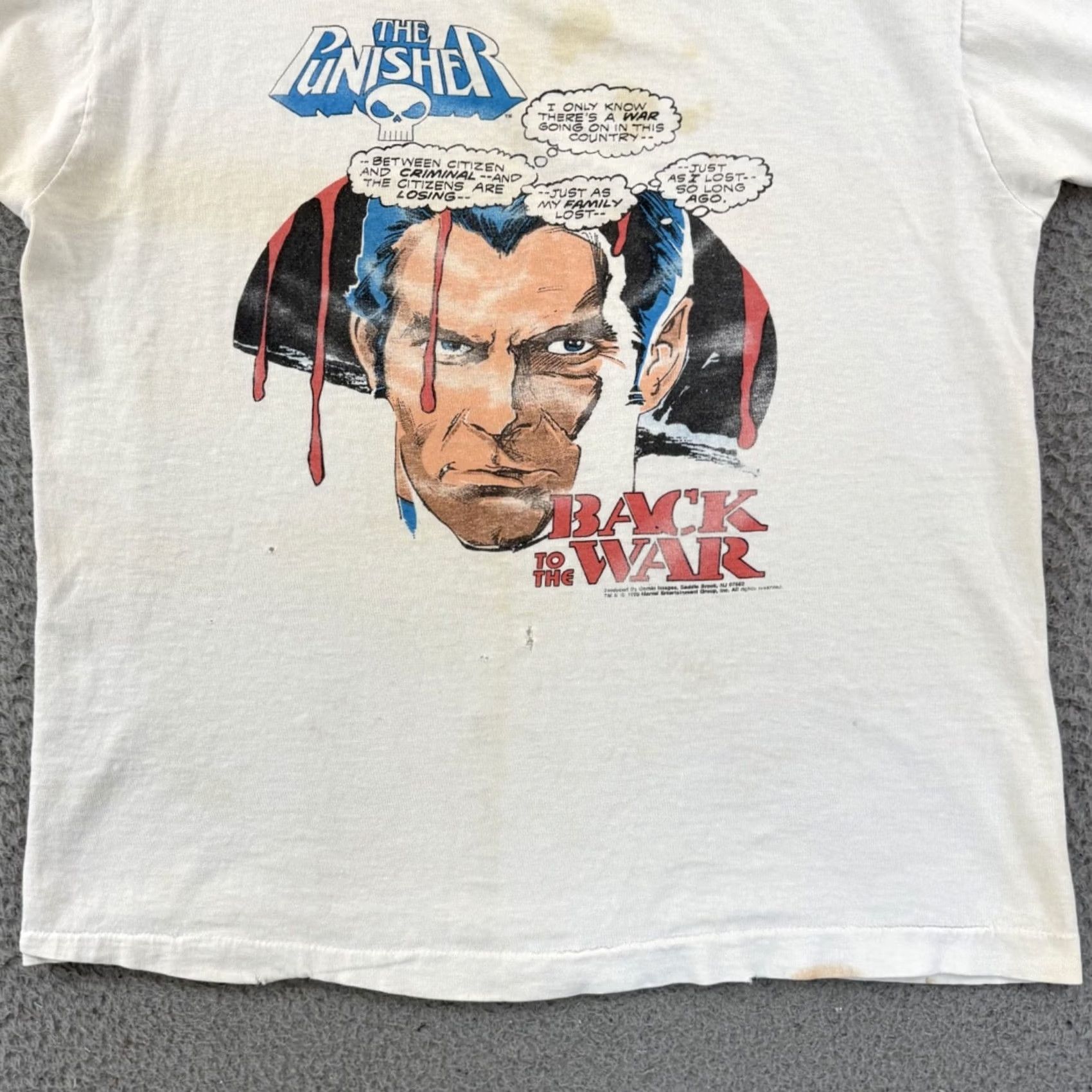 Fruit Of The Loom VINTAGE Marvel The Punisher Back To War Shirt XL White Comic Images USA Shirt Mens Pattern Graphic Print 1990s USA Comics Marvel Size US XL / EU 56 / 4 - 2 Thumbnail