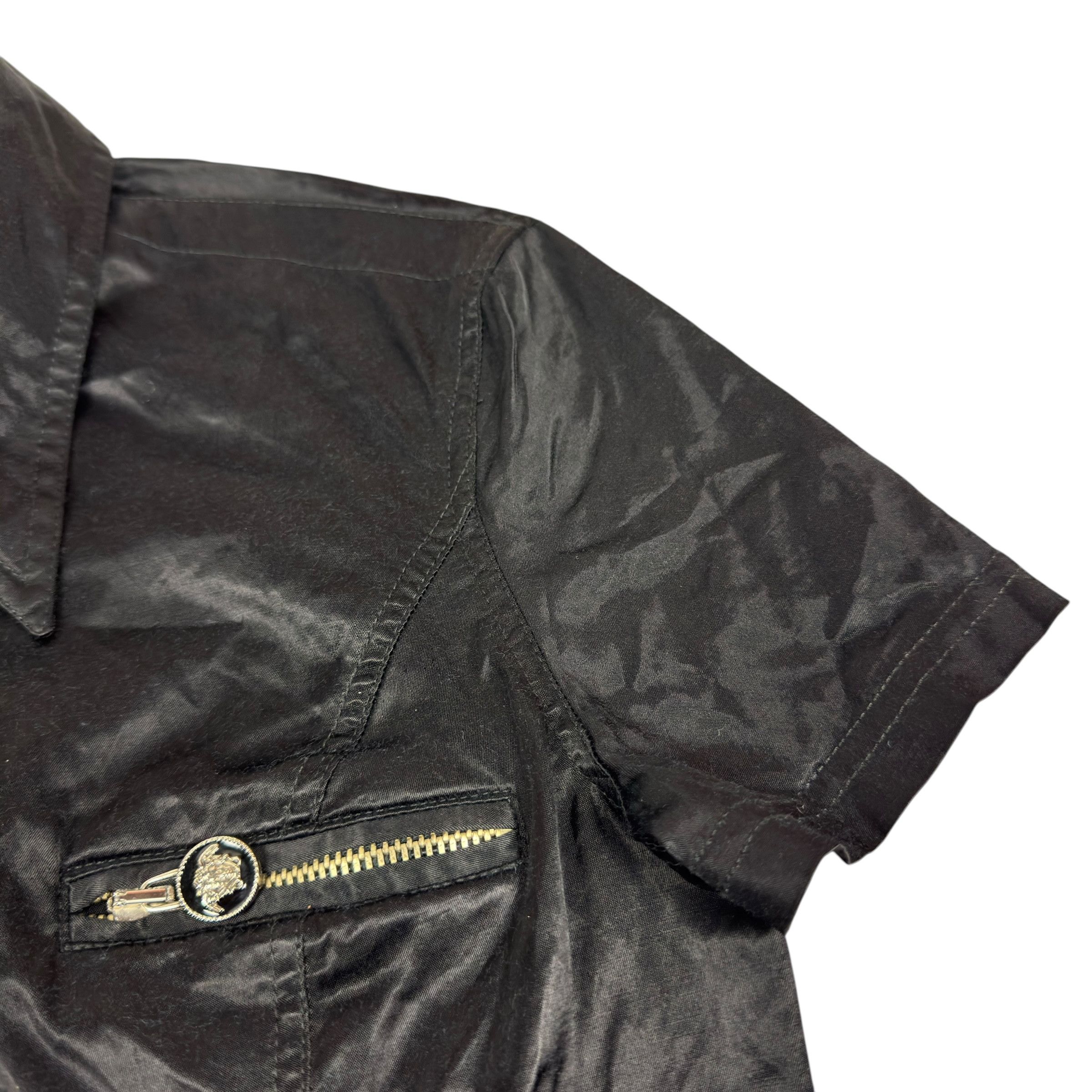 Versace × Vintage Versace Women's Black Short Sleeve Full Zip Cropped Shirt L Size L / US 10 / IT 46 - 4 Thumbnail