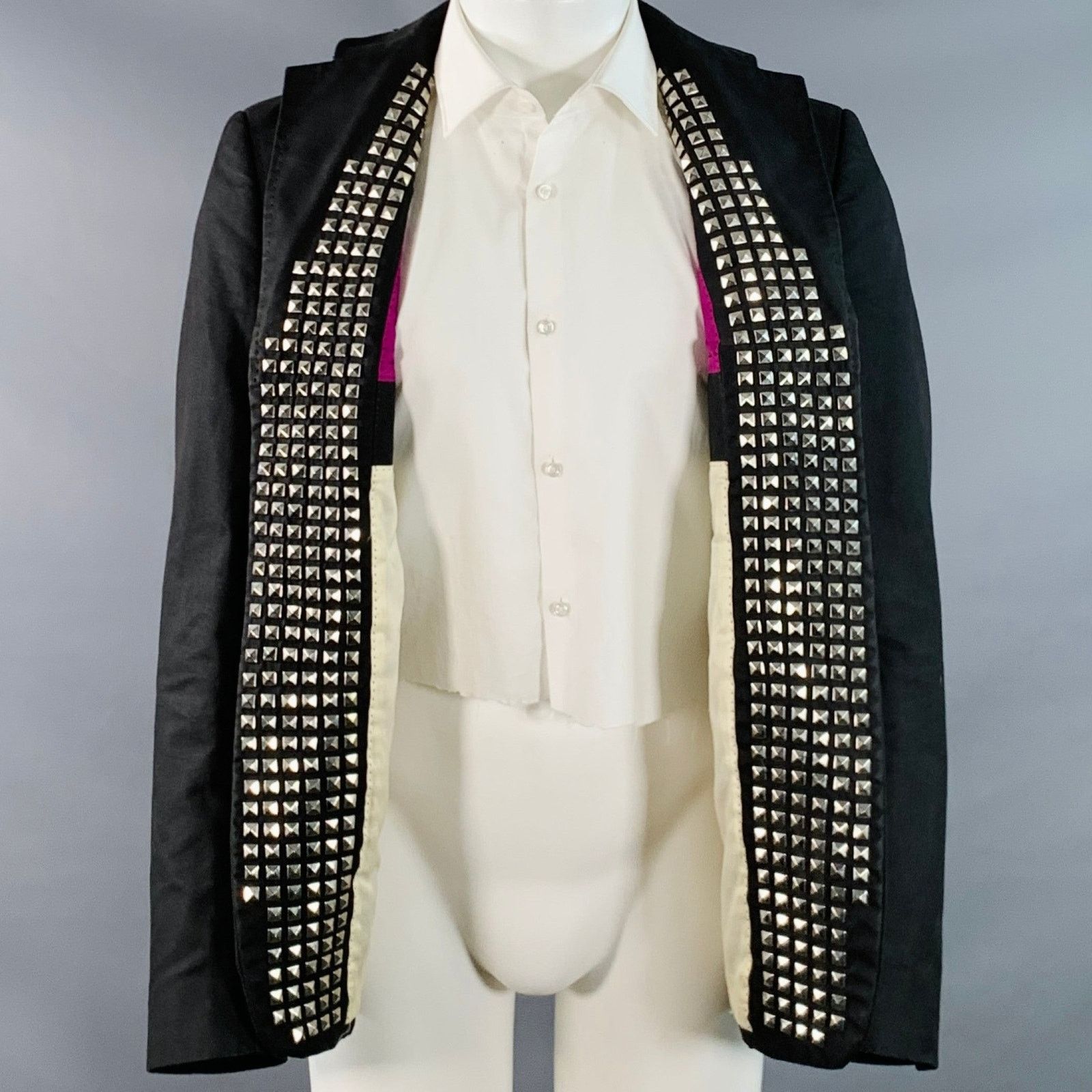 Dsquared2 Black Studded Cotton Blend Studded Notch Lapel Open Front Size 40R - 2 Thumbnail