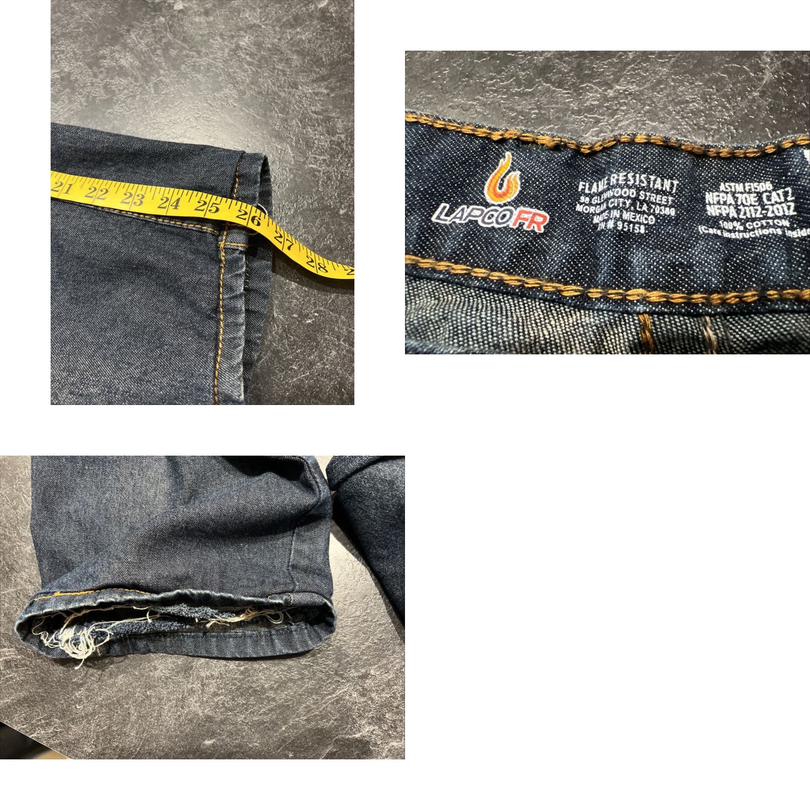 Denime LAPCO FR Jeans Flame Resistant Denim Men's 38x25 Blue Straight Regular Fit Size US 38 / EU 54 - 8 Thumbnail