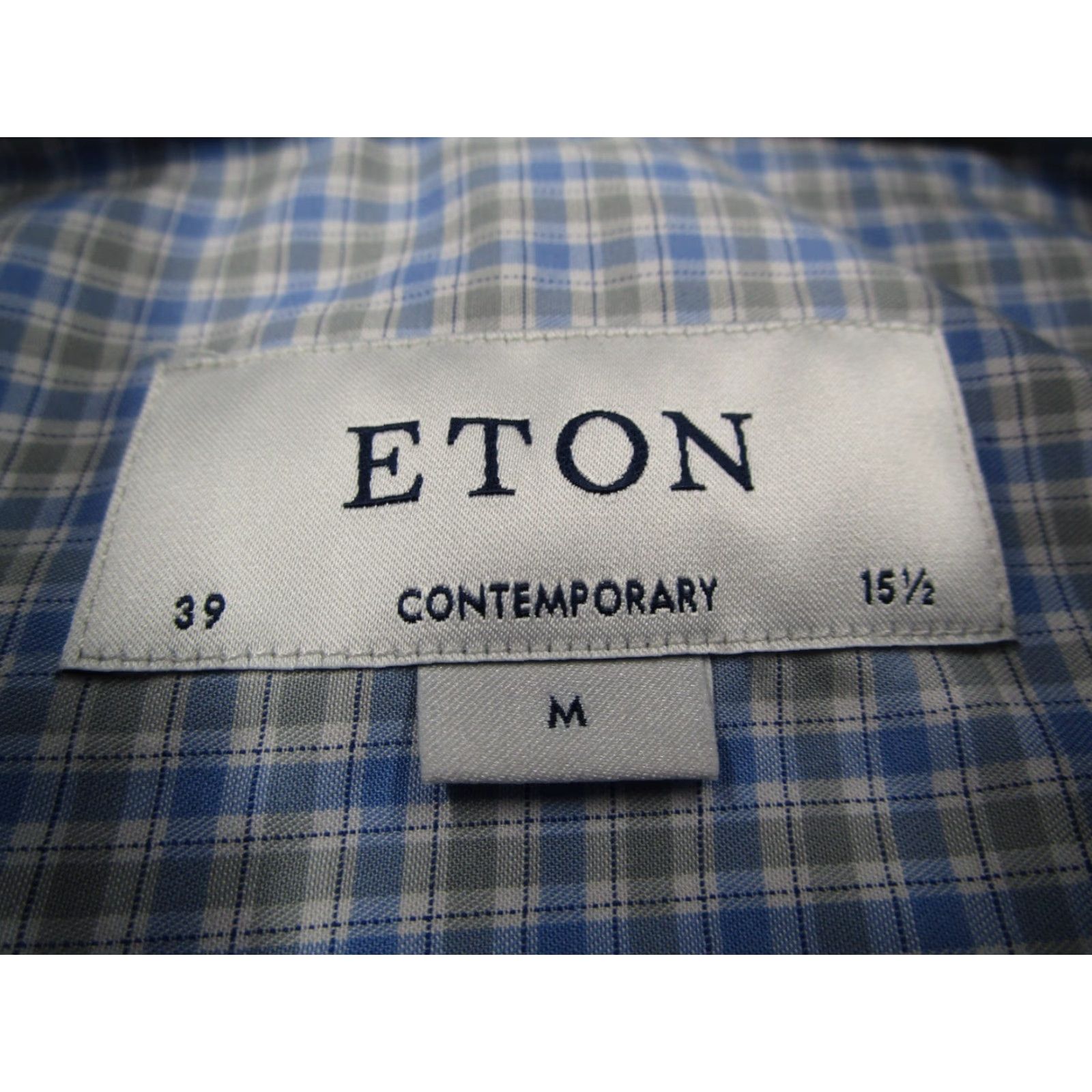 Eton ETON Dress Shirt Mens 15.5 39 Blue Check Contemporary Button Up Twill 100% Cotton Casual Business Size 40R - 3 Thumbnail
