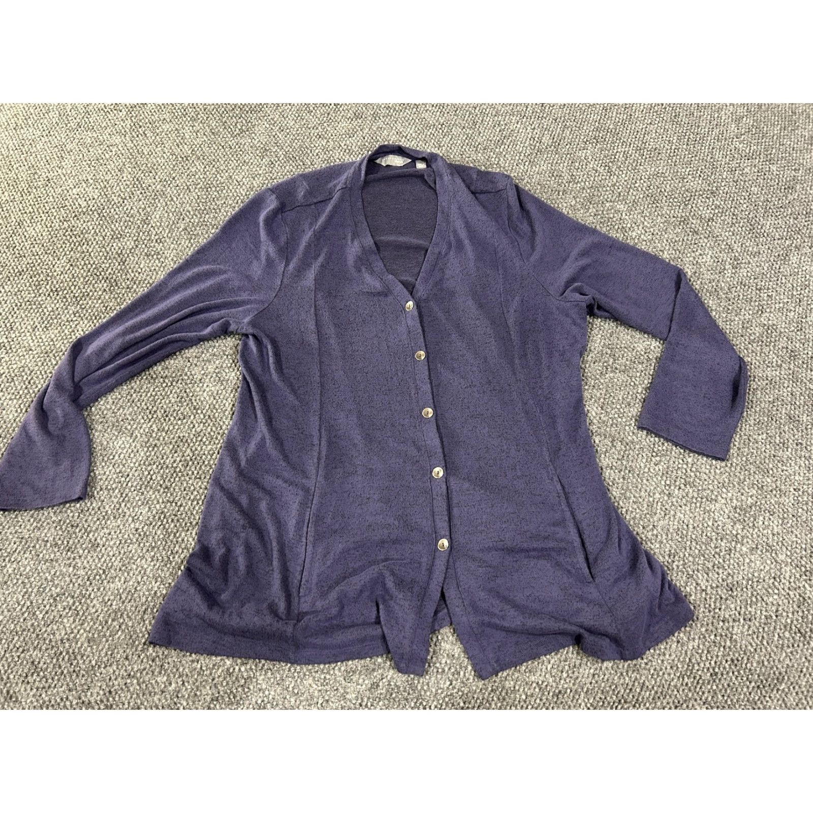 Vintage Susan Graver Cardigan Sweater Women's XL Navy Blue Knit Stretch Pockets Casual All Seasons Regular Sleeve Button Front Size XL / US 12-14 / IT 48-50 - 2 Thumbnail