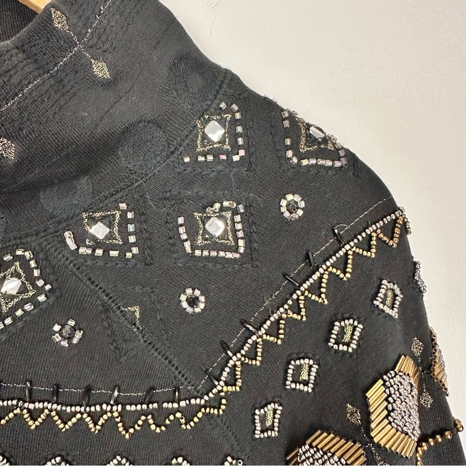 Free People Free People Gold Beaded Long Sleeve Shift Mini Dress Black S Size S / US 4 / IT 40 - 8 Thumbnail