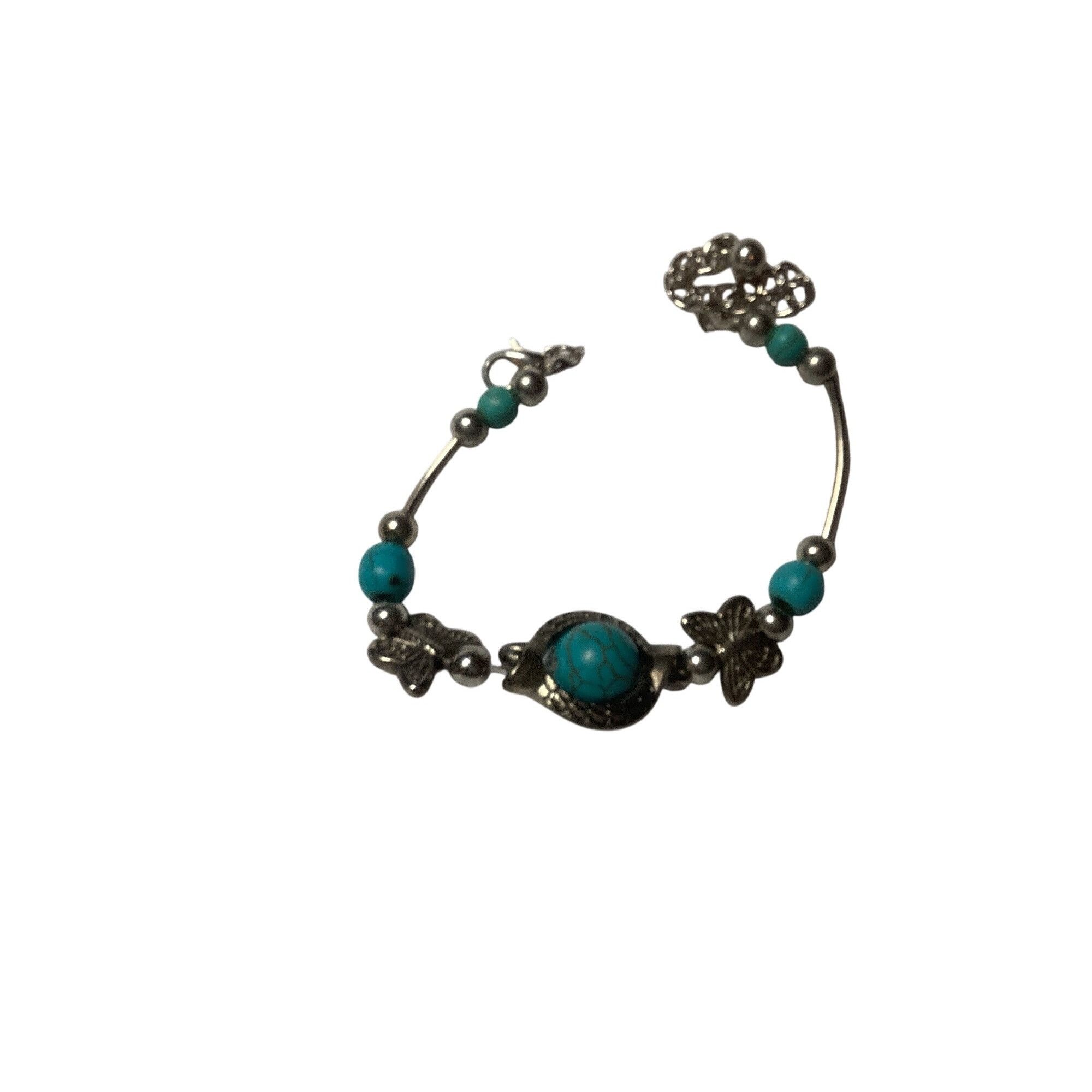 Other Handcrafted Turquoise & Silver-tone Butterfly Charm Bracelet Size ONE SIZE - 1 Thumbnail