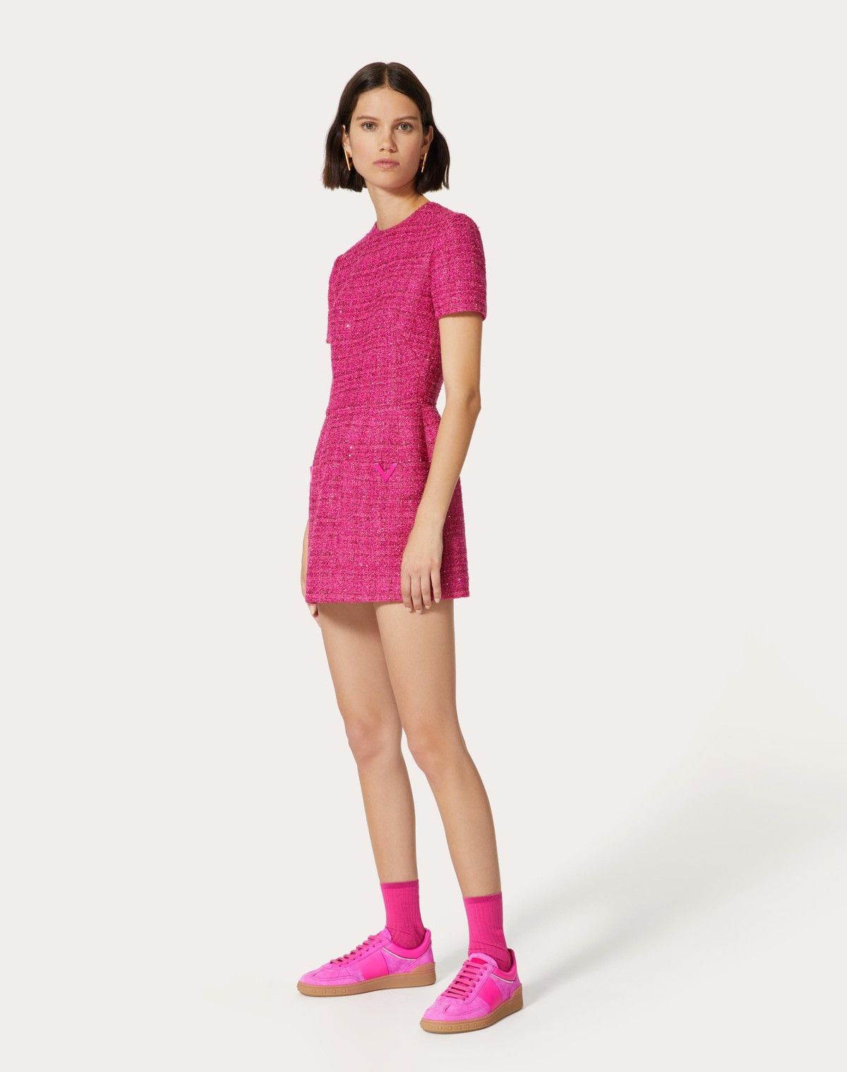 Valentino o1s1wg110525 Short Dress In Glaze Tweed Light in Pink Size XS / US 0-2 / IT 36-38 - 3 Thumbnail