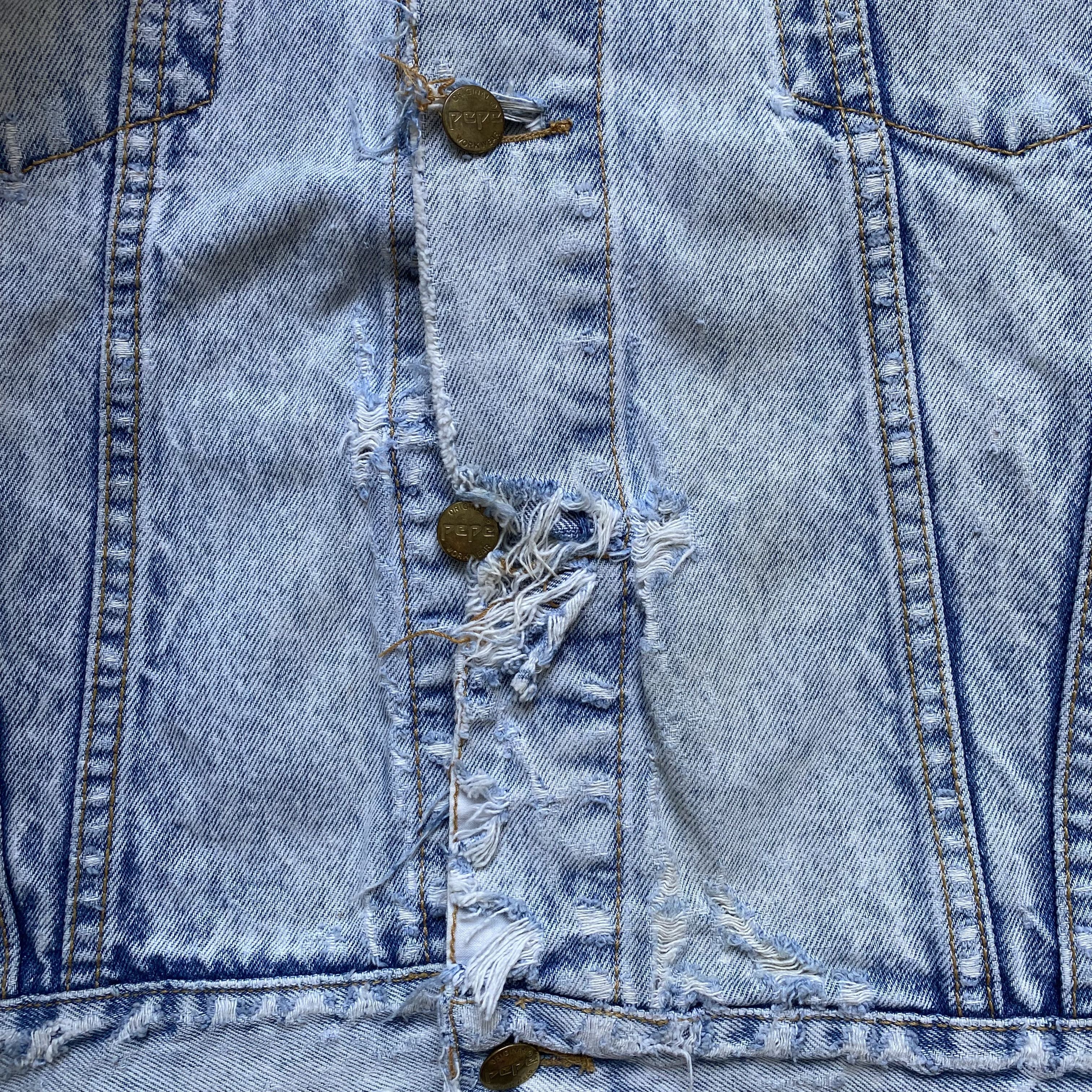 Japanese Brand CRAZY Vintage 80s Trashed Japanese Denim jacket Pepe Size US M / EU 48-50 / 2 - 6 Thumbnail