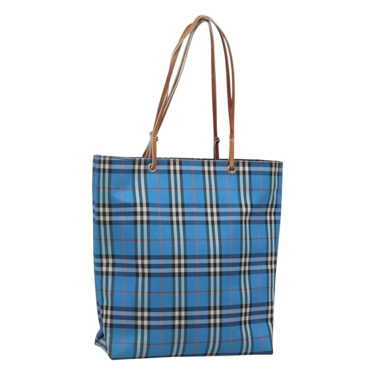 Burberry Nova Check Tote Bag Nylon Blue Auth Bs25427, Women's