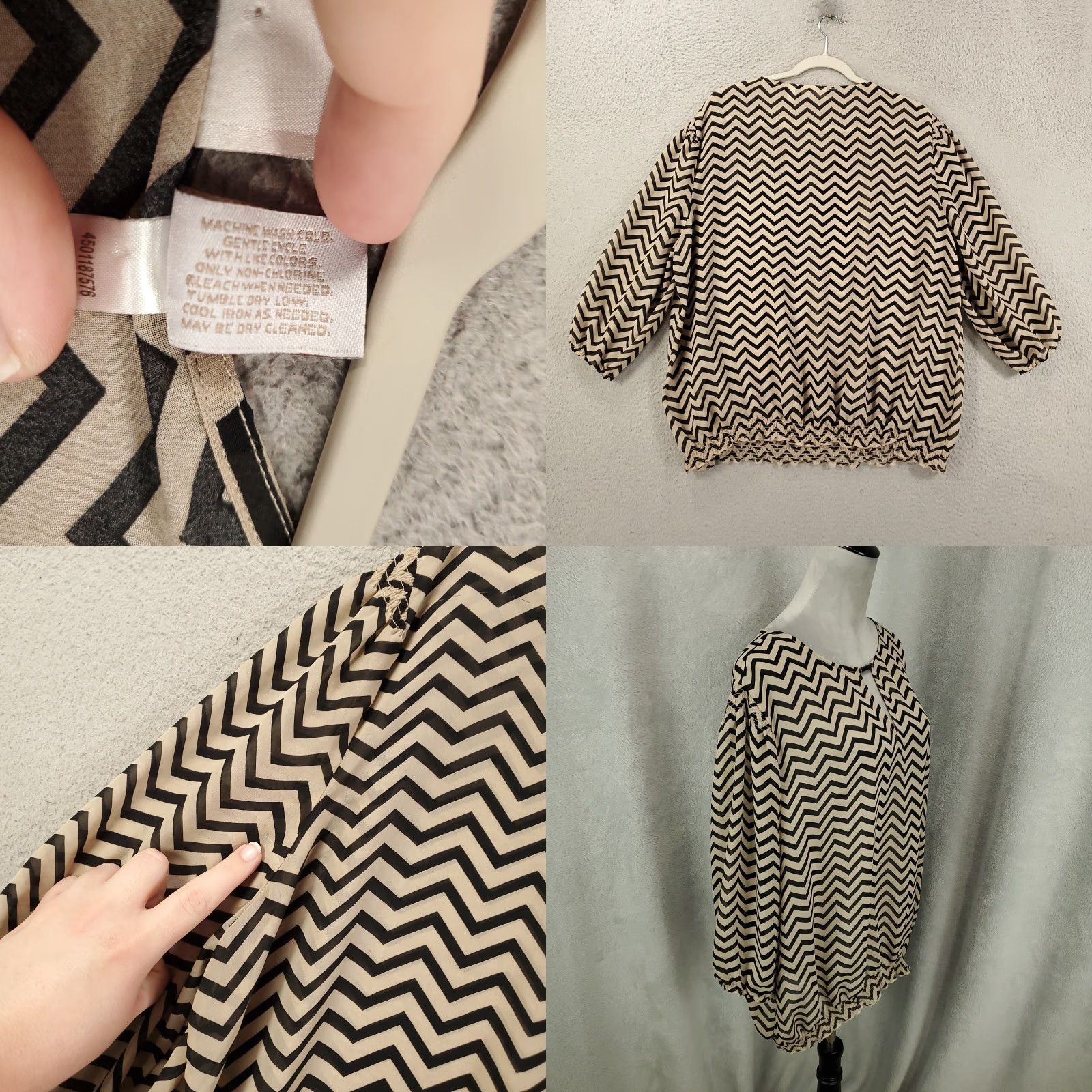 Vintage Chicos Blouse Womens 2XL Black Tan Zig Zag Striped Sheer Lightweight Size XXL / US 16-18 / IT 52-54 - 8 Thumbnail