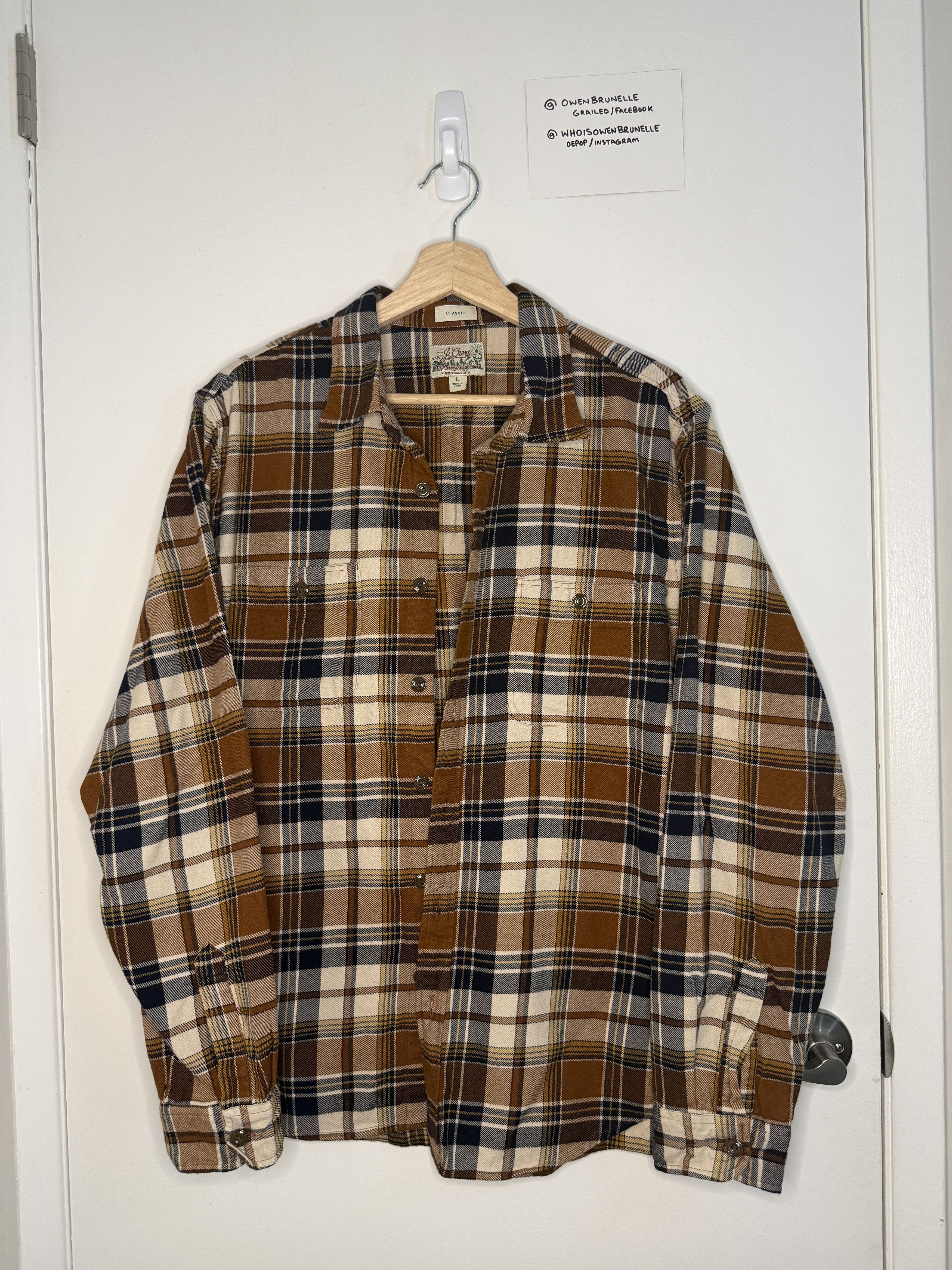 J.Crew J.Crew Midweight Flannel Brown Navy Plaid Size L Size US L / EU 52-54 / 3 - 1 Thumbnail