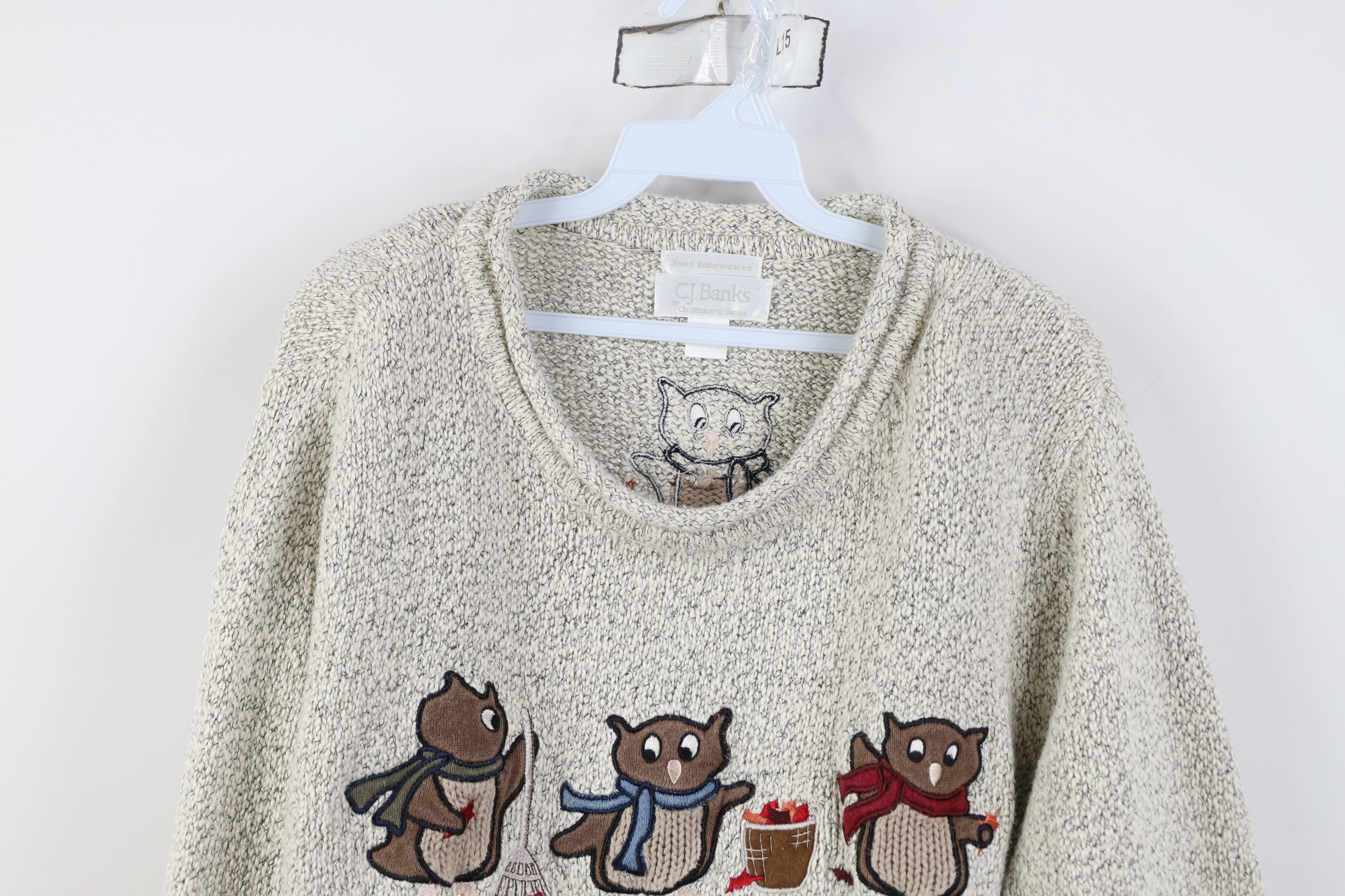Vintage Vintage 90s Streetwear Marled Hand Embroidered Owl Sweater Size XXL / US 16-18 / IT 52-54 - 2 Thumbnail
