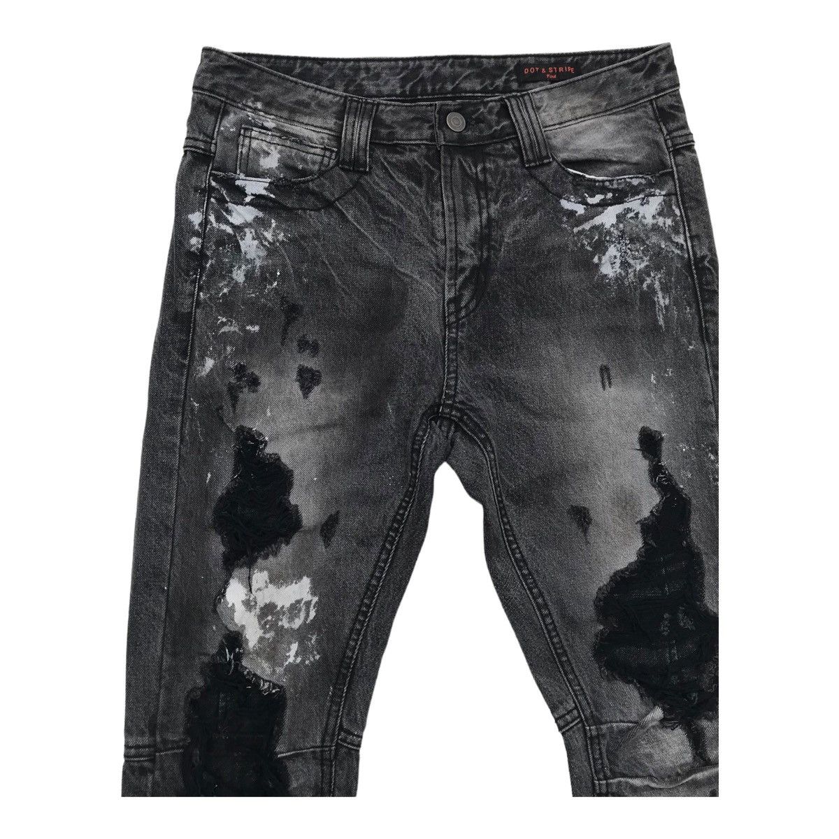 Japanese Brand Dot & Stripe Paint Splash Distressed Black Skinny Denim Pant Size US 31 - 3 Thumbnail