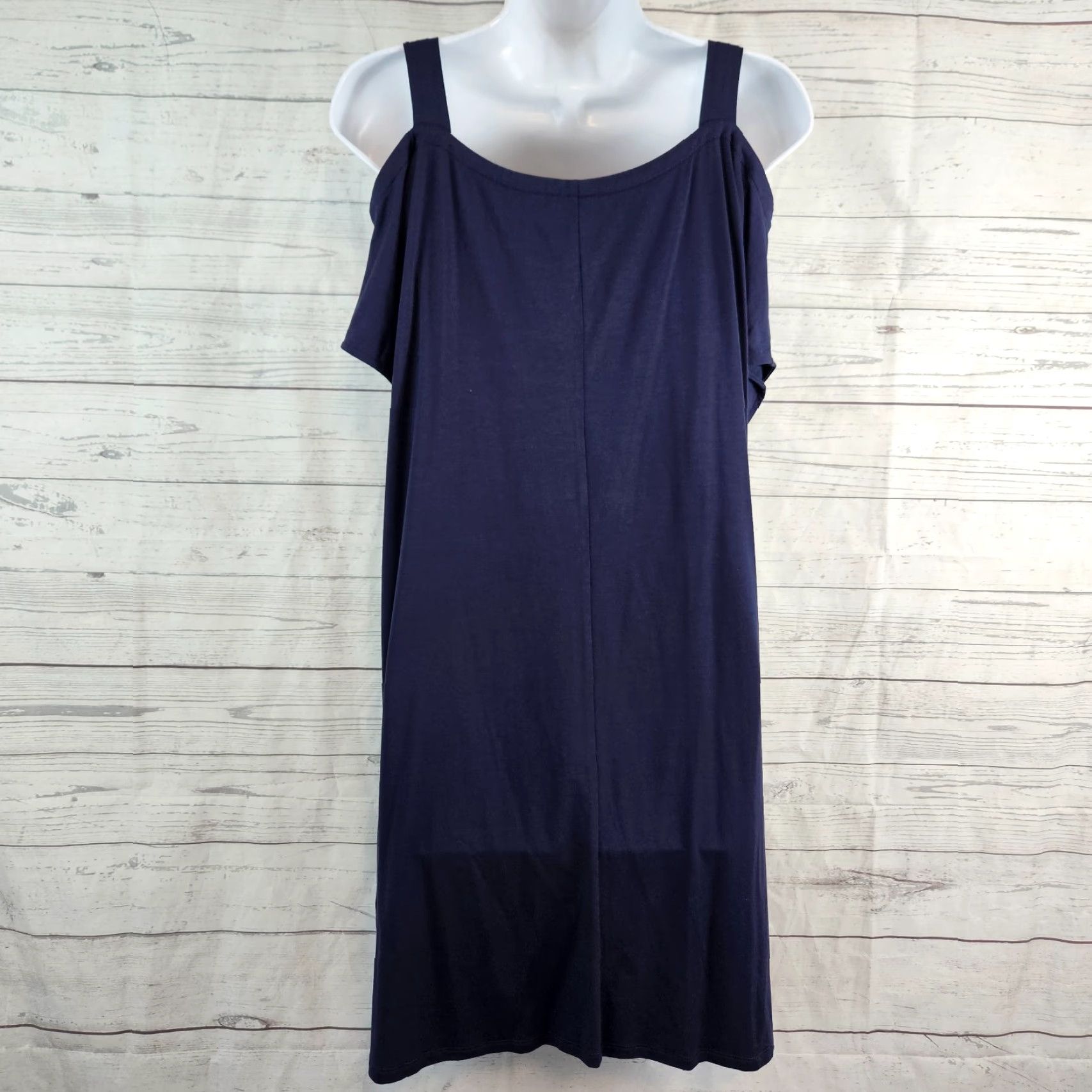 Eileen Fisher Eileen Fisher Womens Dress Short Sleeve Cold Shoulder Sz Large Blue Lyocell Spandex Shift Size 36" / US 14 / IT 50 - 3 Thumbnail