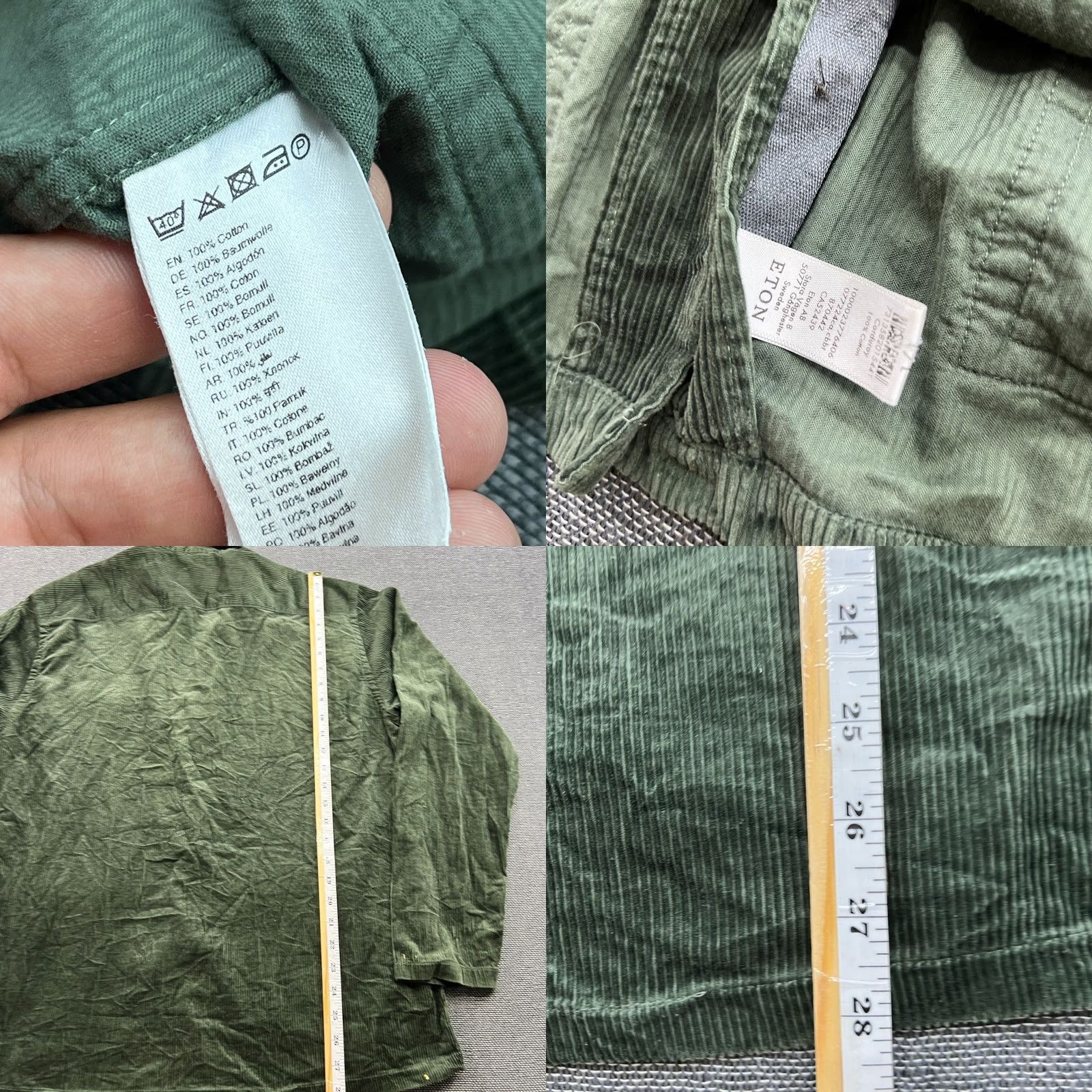 Eton ETON Button-Up Shirt Mens Corduroy Green Large Long Sleeve Pockets Slim Fit Casual Casual Shirt Mens Green Corduroy Pockets Size US L / EU 52-54 / 3 - 8 Thumbnail
