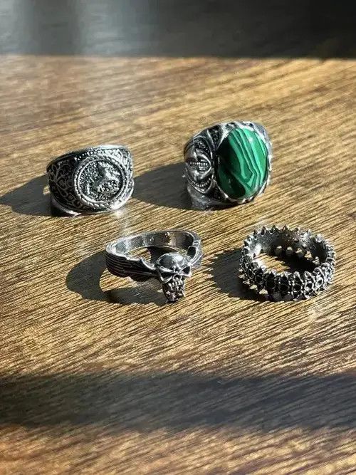 Jewelry x Ring Of Fire Punk Emerald Ring Combo in Silver, Men's