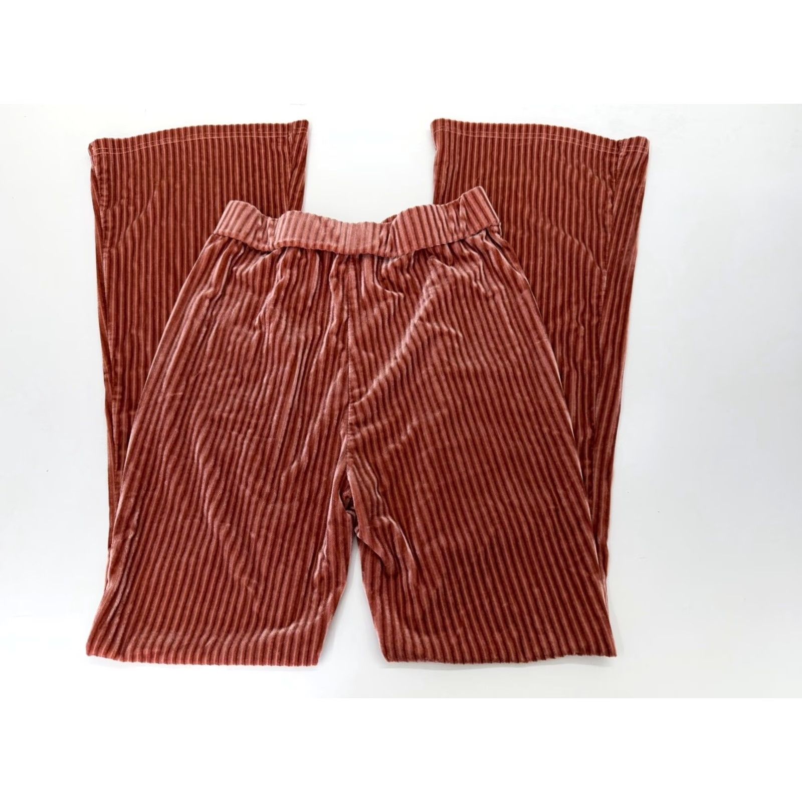 Shein SheIn Womens Pants Size Large Pink Ribbed Velour Wide-Leg Pants Size 36" / US 14 / IT 50 - 4 Thumbnail