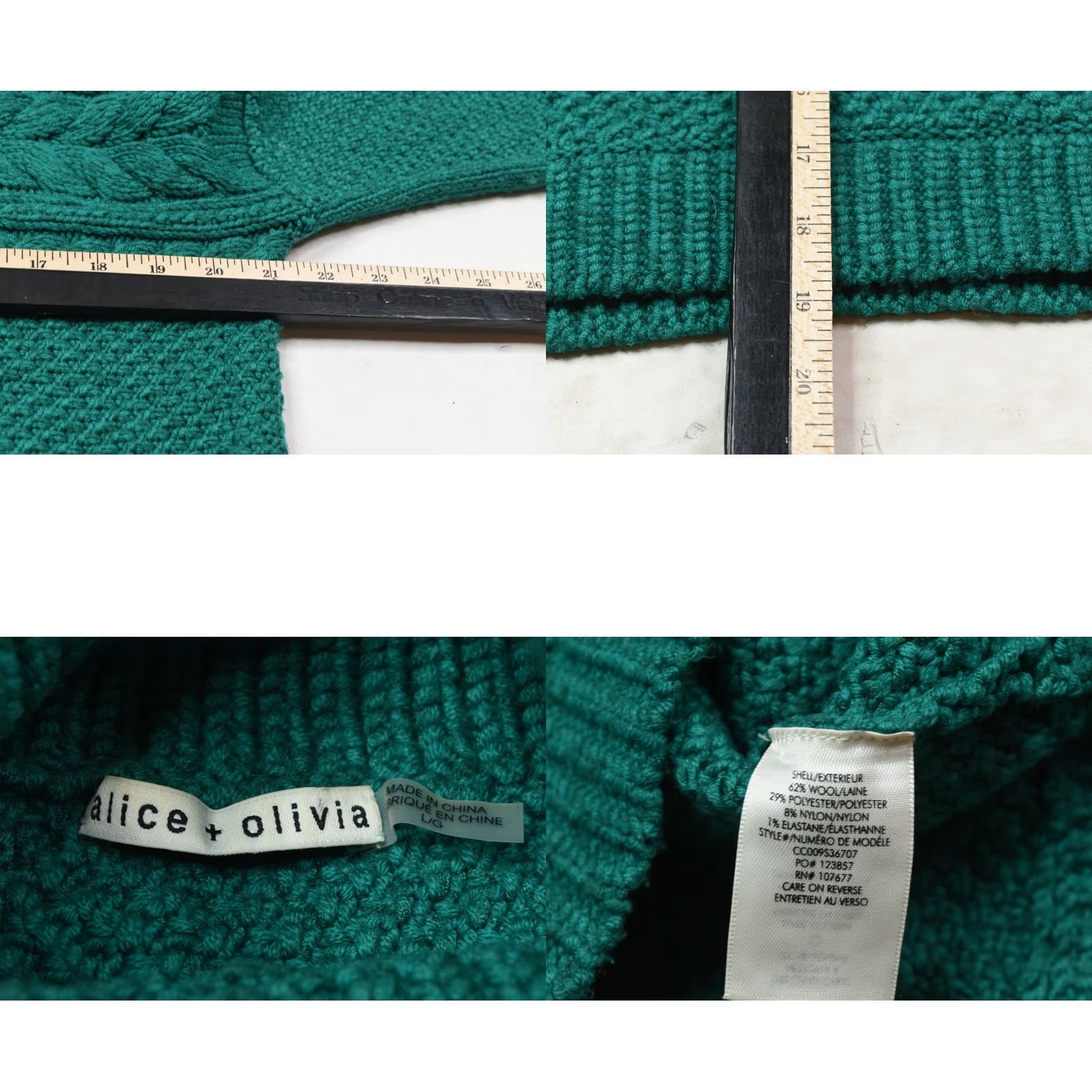Alice + Olivia Alice + Olivia Francine Turtleneck Sweater Large Green Cableknit Cropped Womens Size L / US 10 / IT 46 - 8 Thumbnail