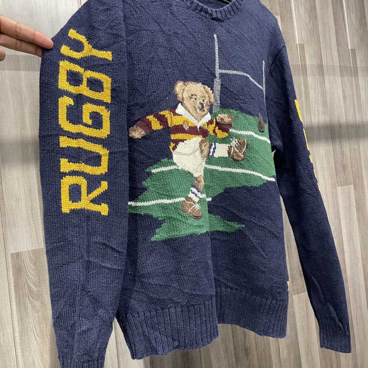 Polo Ralph Lauren × Vintage Polo Ralph Lauren Polo Bear Sweater Rugby bear Size US L / EU 52-54 / 3 - 3 Thumbnail