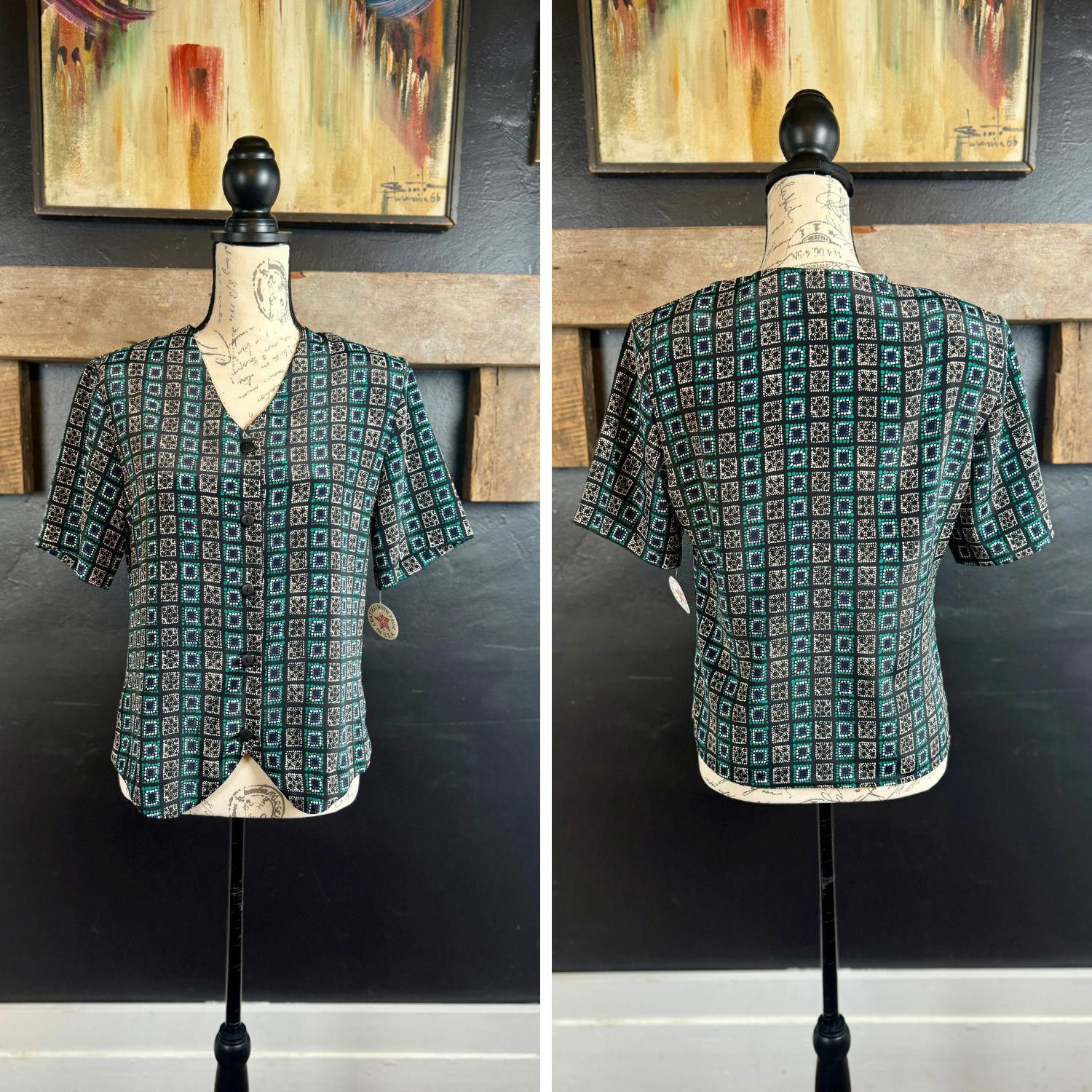 Designer Vintage Funky Groovy NWT Deadstock Button Front Shirt 90s Size M / US 6-8 / IT 42-44 - 2 Thumbnail